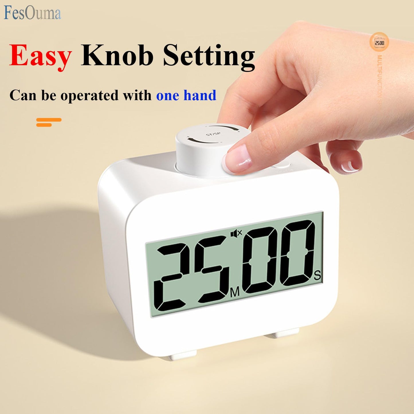 FesOuma Digital Timers, Digital Kitchen Timer for Cooking,Countdown Countup Timer for Classroom,Gym Timer Fitness with Knob Rotating,Quick Memory Presets, Automatic Standby