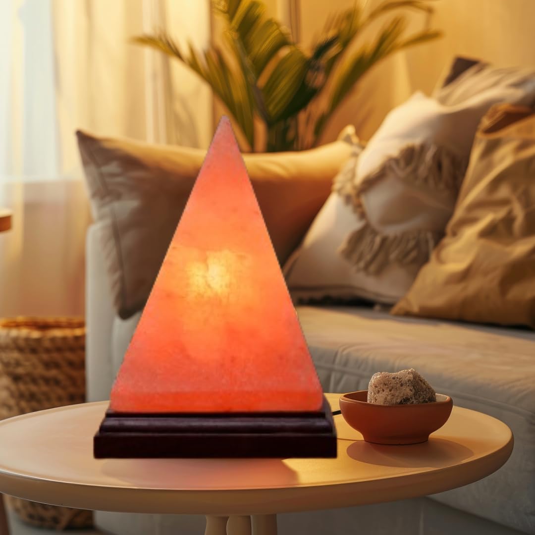 NB Himalayan Pink Salt Pyramid Lamp – Hand-Carved Crystal Rock Salt Lamp with Dimmer Switch & 2 Bulbs – Natural Wellness Light from Pakistan – Amber Glow for Home, Office & Meditation Space