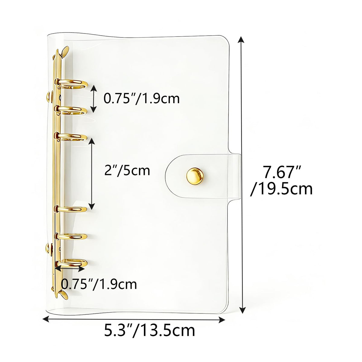 NatSumeBasics Clear A6 Binder Cover Gold 6 Rings 4"x7" Notebook Shell Protector Refillable Loose Leaf PVC Folders Soft Binding Accessories Supplies (Gold A6 Binder)