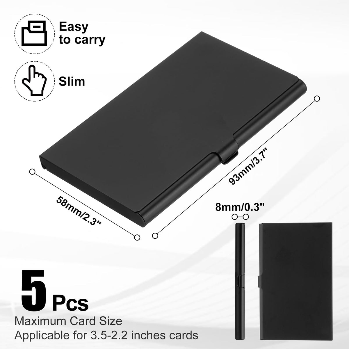 PATIKIL Business Card Holder, 5Pcs Aluminum Metal Card Case Professional Pocket Card Holder for Name Card Credit Card, Black