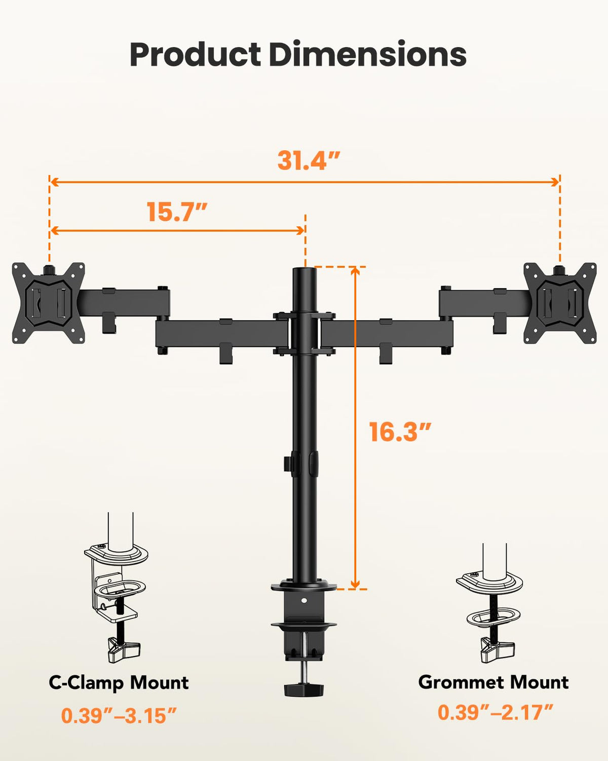 ErGear Dual Monitor Stand for 17-32 inch, Dual Monitor Mount with Adjustable Tilt, Swivel, Rotation, Tiered Arms for Extra Height, Supports 22 lbs per Arm