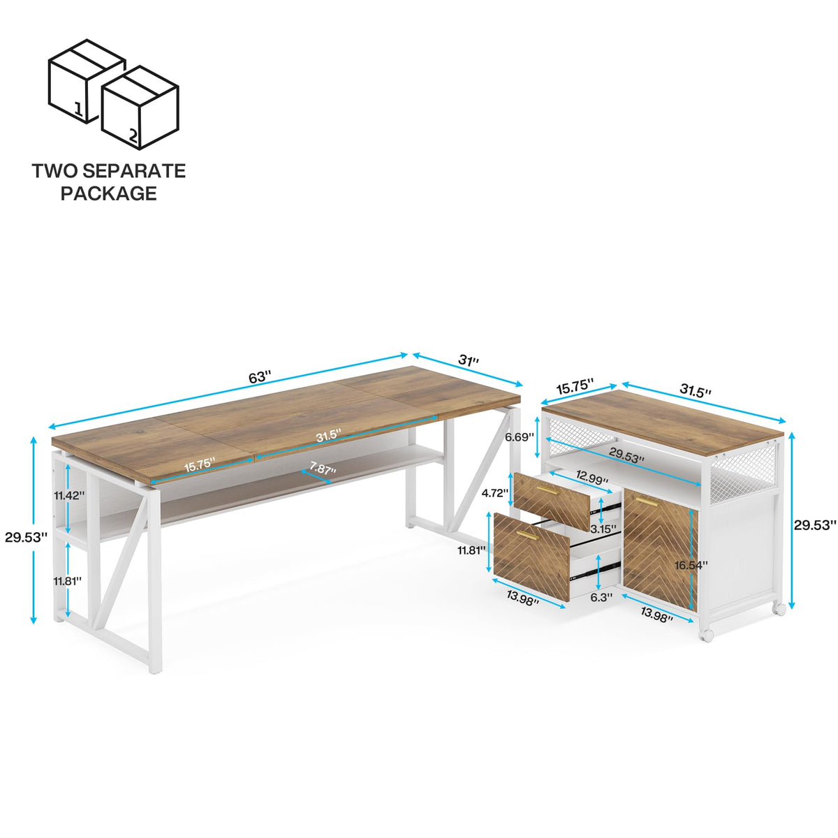 Tribesigns Office Desk with Drawers Sets, 63 inches L Shaped Computer Desk with Mobile File Cabinet,Big Executive Desk for Home Office Furniture Sets (Light Walnut, 63-inch)
