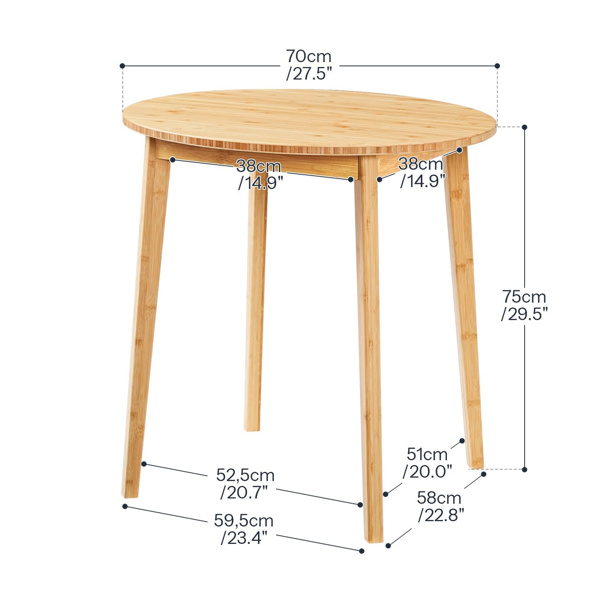 HOOBRO Bamboo Dining Table, Round Dining Table for 2, 27.5" Kitchen Table for Small Space, Writing Table, Easy to Assemble, for Dining Room, Living Room, Office, Kitchen, Apartment, Natural YL71CZ01G1