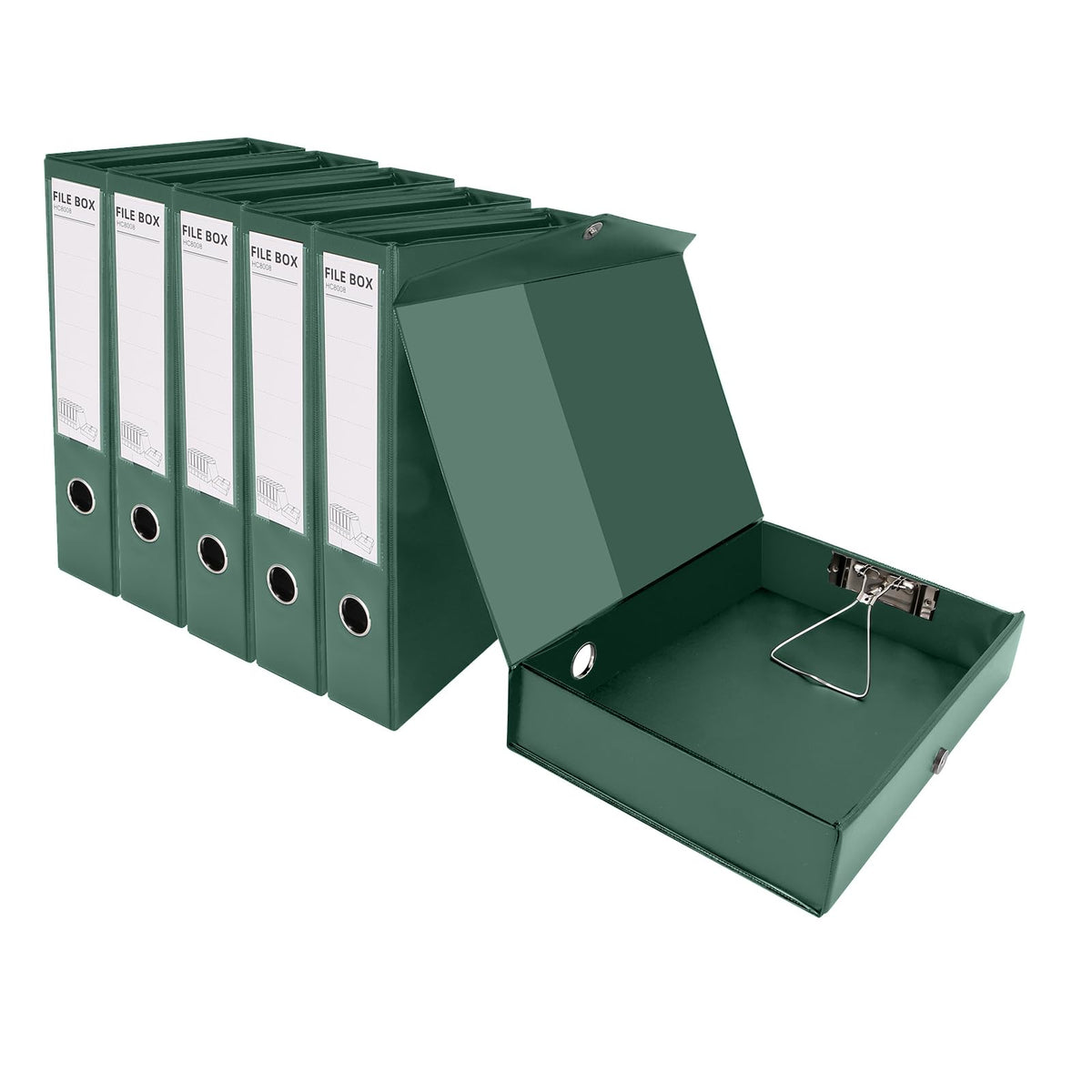 HUA JIE A4 Storage File Boxes Plastic Archives Cases with Clip, PVC File Folder Organizer Document Storage Filing Box for Office,32.5×6.5×24 cm, Green(Pack of 6)