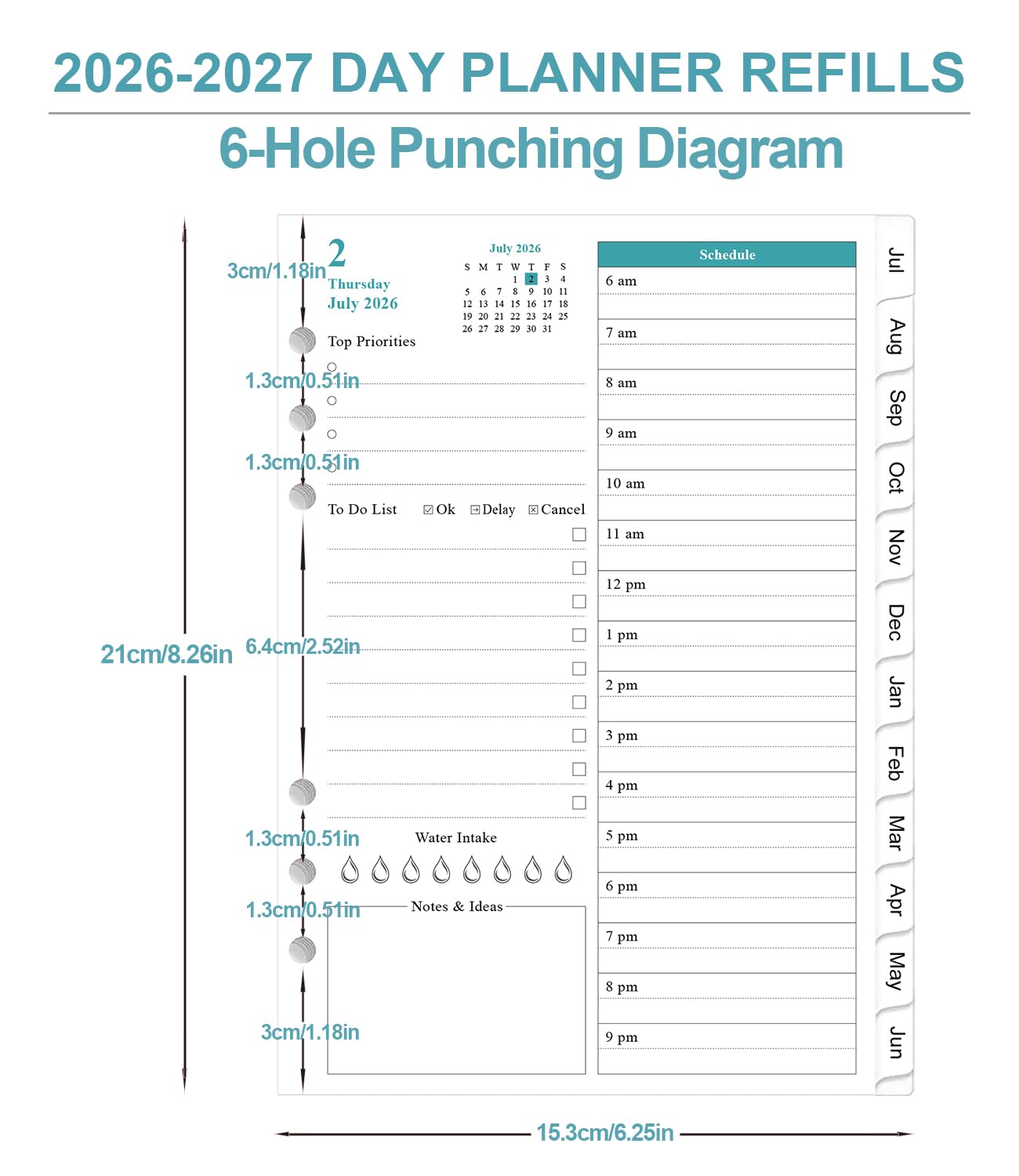 2026-2027 Planner Refills for A5 Binder - One Page Per Day Daily ＆ Monthly Planner, July 2026 - June 2027, Prioritized, To-Do List, Notes, Appointment Schedule, 6-Hole Punched, 5.8" x 8.3"