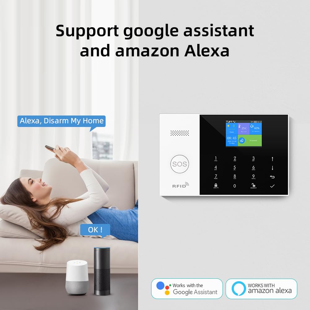 YBJ 4G and WiFi Wireless Home Alarm System, DIY Burglar Alarm System for Home Security with App Control, Door Window Sensor, Motion Detector,Work with Google Assistant and Alexa (PG-105-F)