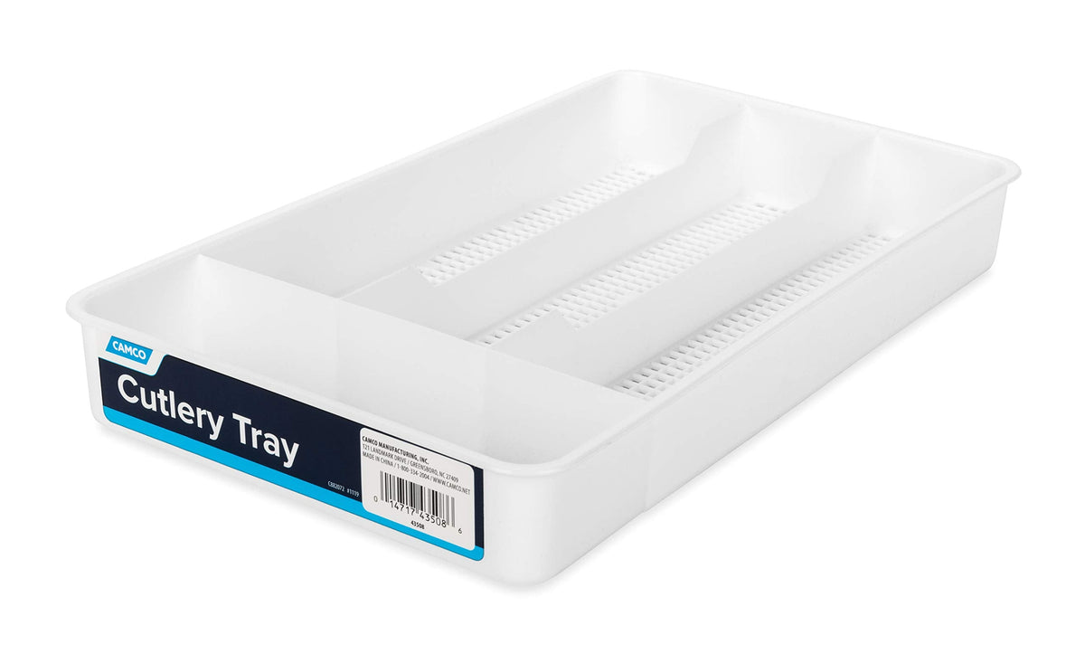 Camco 43508 Cutlery Tray - Designed for RV and Compact Kitchen Drawers - Easily Organize and Store Kitchen Flatware - White