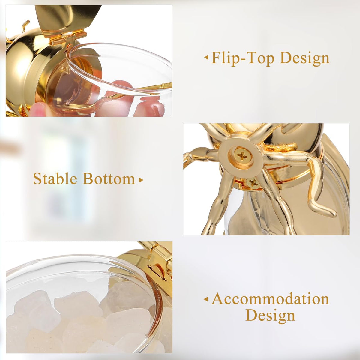 IMIKEYA Bee Honey Jar, Decorative Bee Shaped Honey Pot Bee Figurine Glass Honey Container Syrup Dispenser Crystal Condiment Pot Sugar Holder Bowl for Kitchen Home