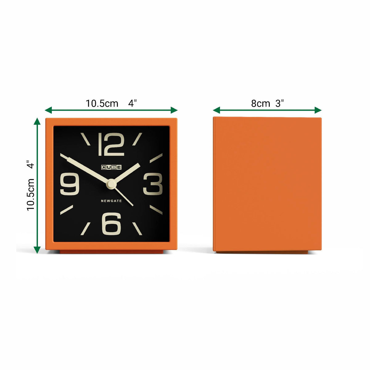 NEWGATE® Cube Alarm Clock | Design-led Cube Shaped Retro Alarm | Orange | Ideal for Bedside, Desk, Shelf & Mantel | Mid-Century Retro Bedroom & Office Accessory