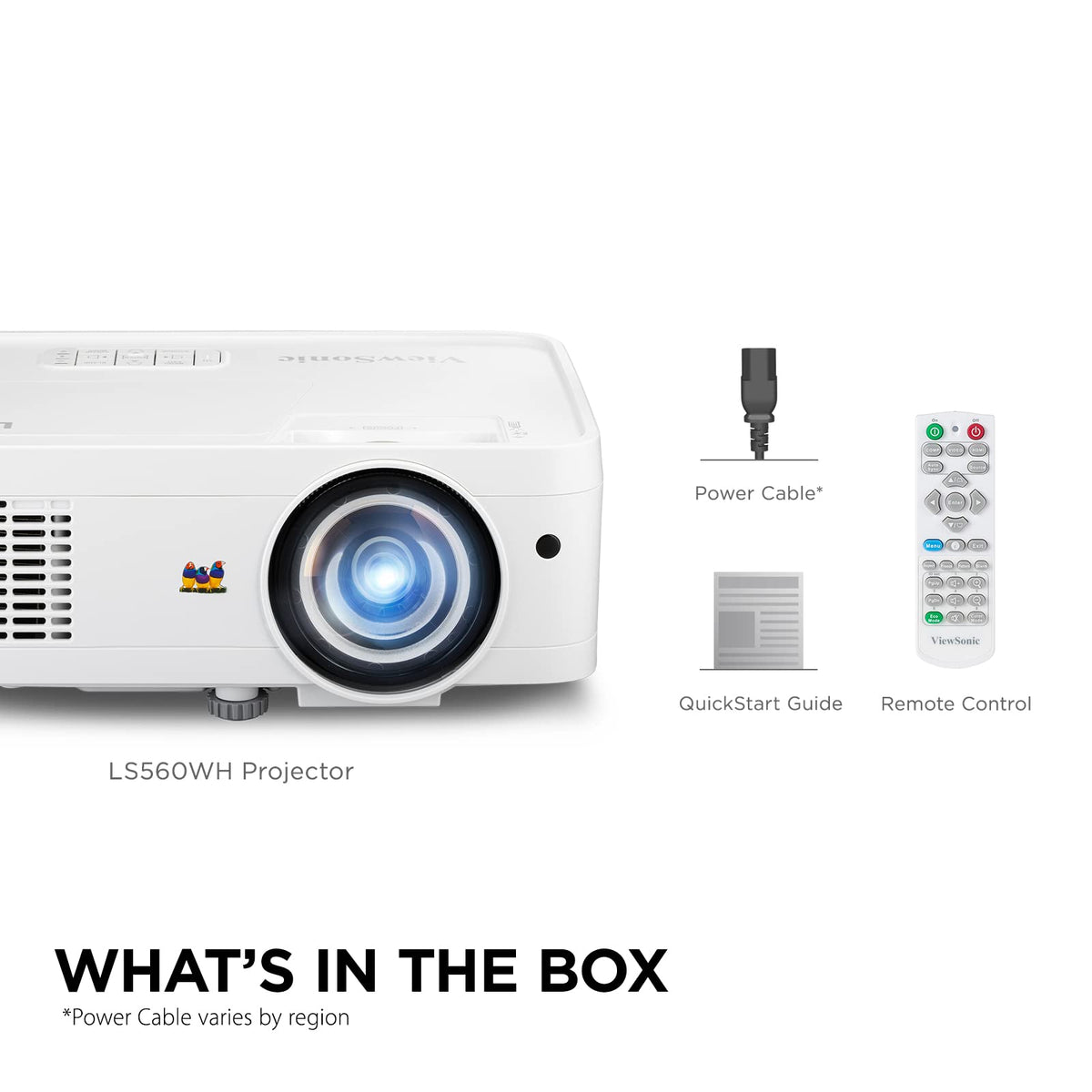 ViewSonic LS560WH 3000 Lumens WXGA Short Throw LED Projector, High Brightness for Business and Education, H/V Keystone and 360-Degree Projection for Easy Setup, and LAN Control Inputs