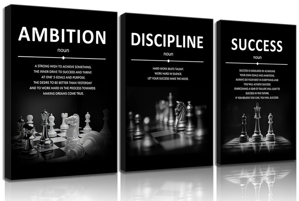 ONEOLTN Motivational Wall Decor Inspirational Office Canvas Wall Art Quotes Prints Artwork Success Ambition Discipline Encouraging Pictures for Study Room Gym Sayings Home Decoration 12” x16” x3PCS