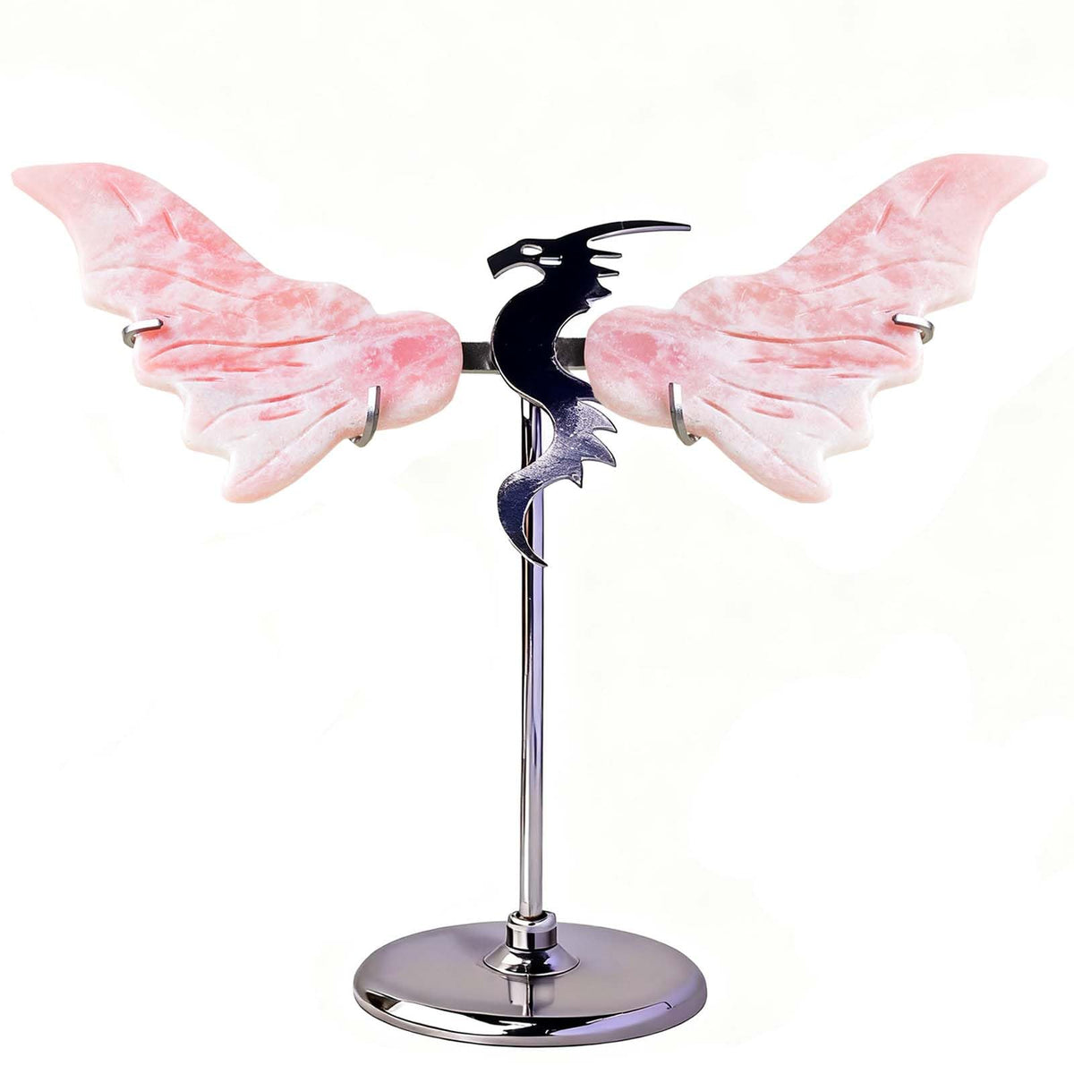 RJINGSHI Crystal Flying Dragon Wings Ornament, Amethyst Desktop Decoration, Blue and Gray (Pink Opal)