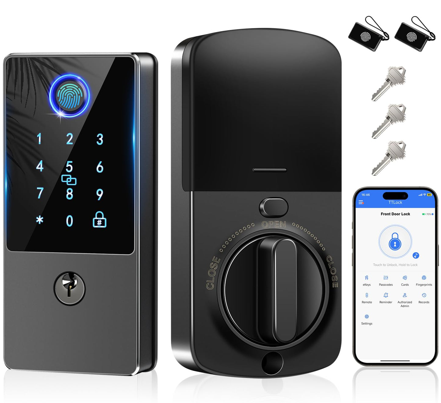 Smart Door Lock Deadbolt, Keyless Entry Door Lock with Fingerprint & Keypad,App Control,Auto Lock,Secure Electronic Digital Lock for Front Door Home Apartment Rental,Easy Installation,Matte Black