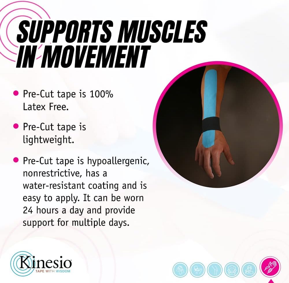 Kinesio Tape - Pre-Cut Wrist Support - Optimized Athletic Tape Strips