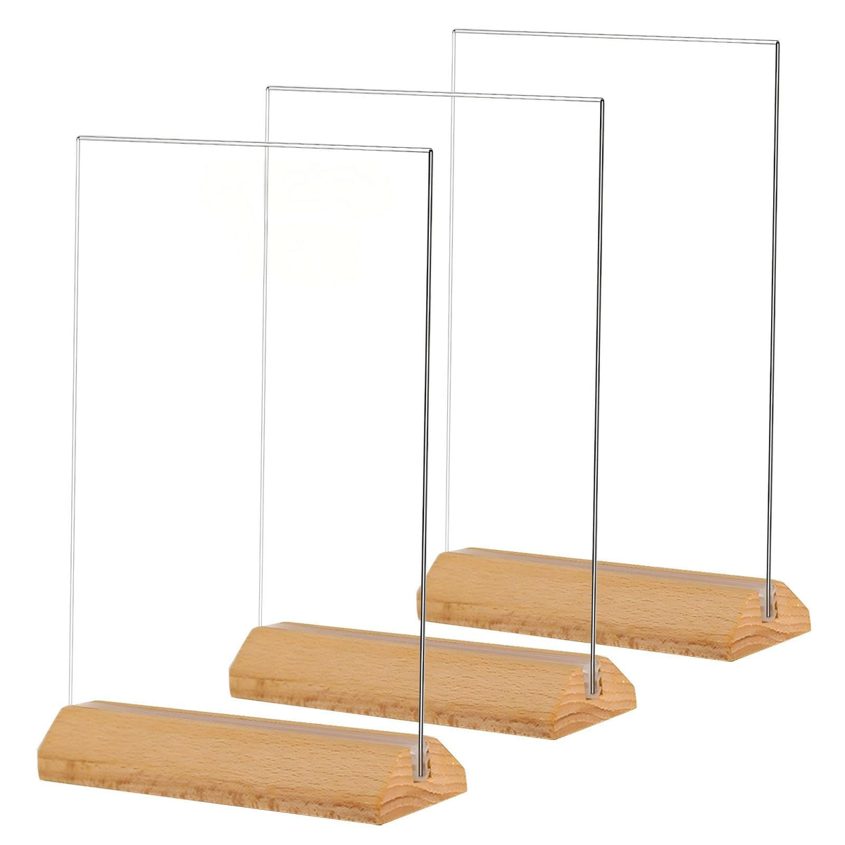 TONICE® 3 Pack 8.5X11 Acrylic Sign Holder T Shape Clear Acrylic Double Sided Frames with Wood Base Table Menu Display Stand Flyer Display (Optional 8.5x11/5x7 Inch L/T Shape)