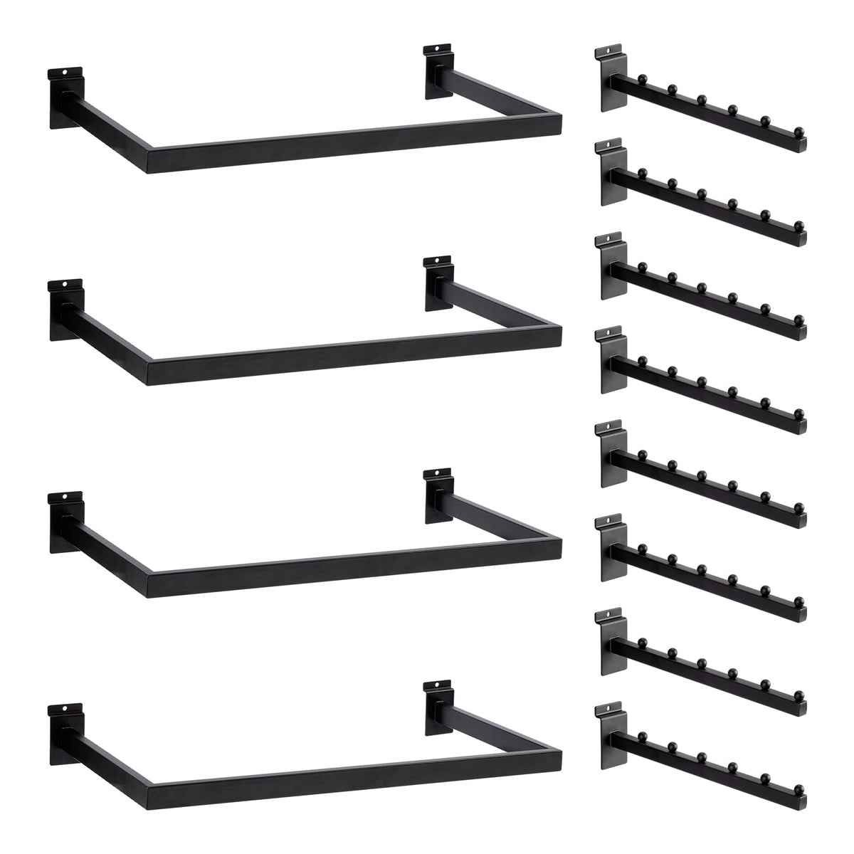 WETOECOTEC 12 Pack Slatwall Accessories Kit with U-Shaped Rectangular Tubing Hangrails and Waterfall Display Hanger, Slatwall Hooks and Hanger for Clothing Retail, Merchandise Display