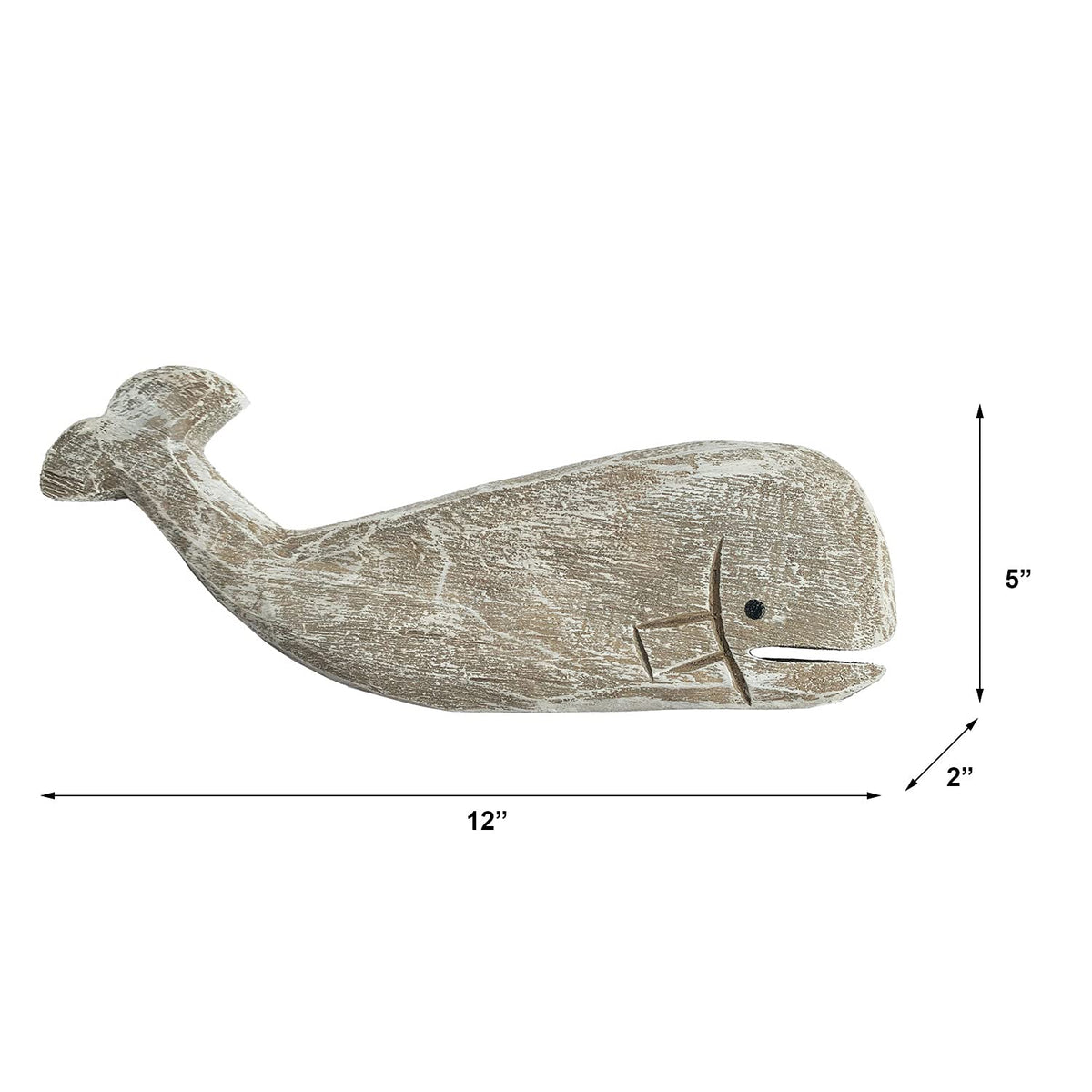 GAPLUM Rustic Wooden Carved Whale Tabletop Statue, Decorative Whale Figurine Carving Sculpture - Nautical Ocean Beach Coastal Themed Home Decor - 12''L