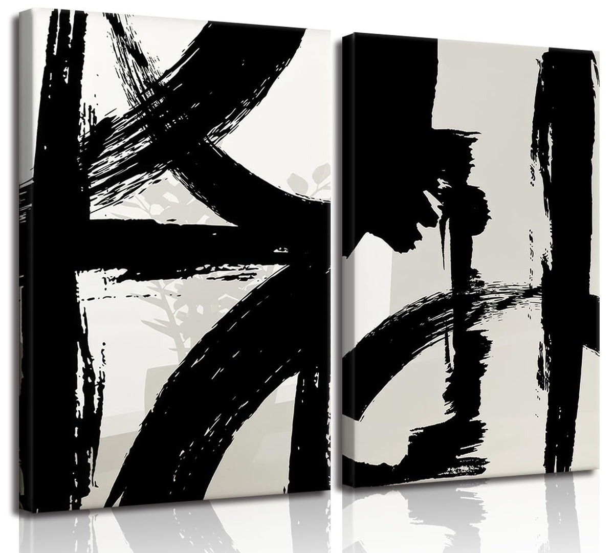 Black and White Brush Stroke Canvas Wall Art Modern Abstract Minimalist Ink Line Painting Picture Mid Century Geometric Prints Poster Retro Graffiti Artwork for Office Home Decor 12x16in