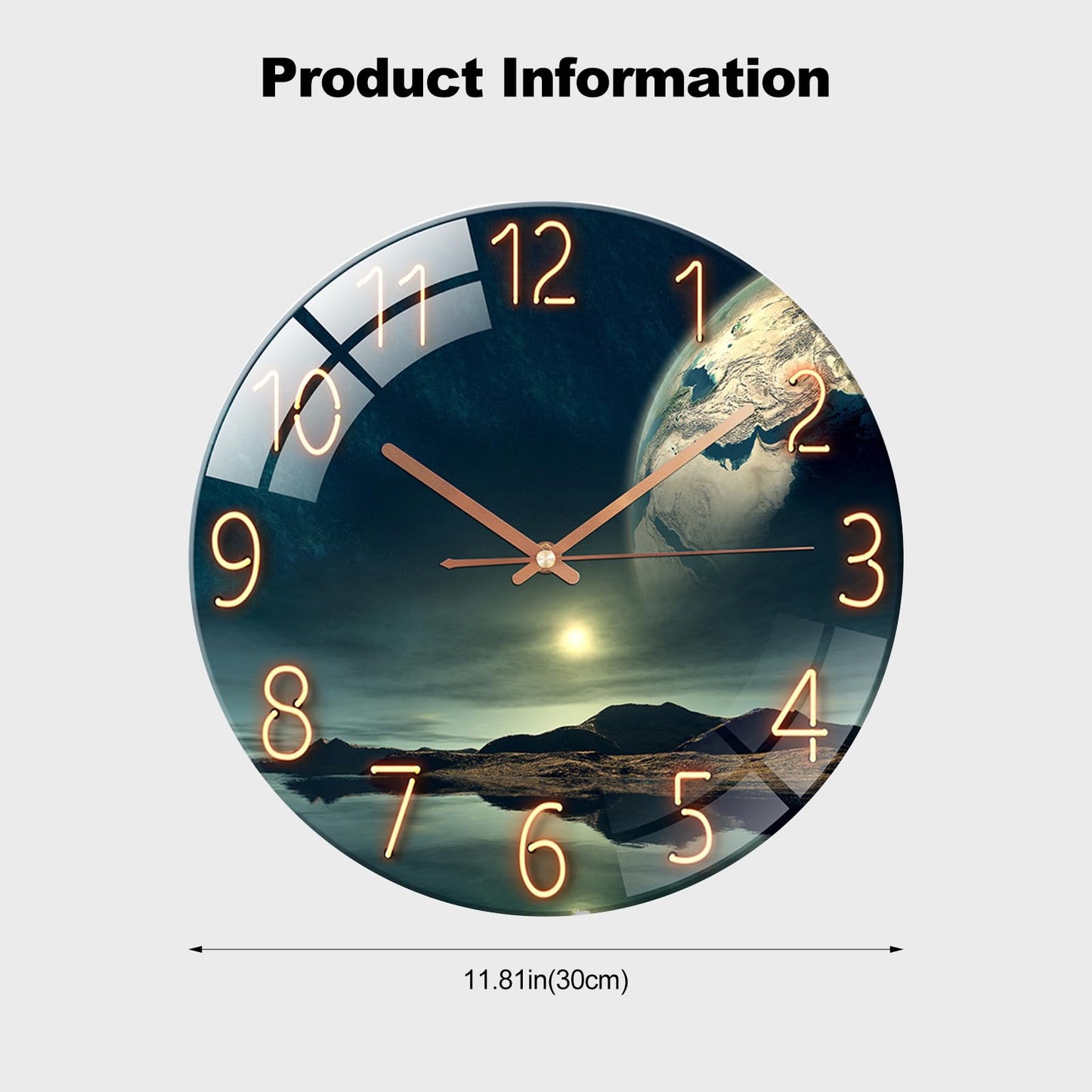 Ergocar Glass Wall Clock Silent Scanning Mechanical Round Glass Wall Clock, Suitable for Living Room, Kitchen, Office.