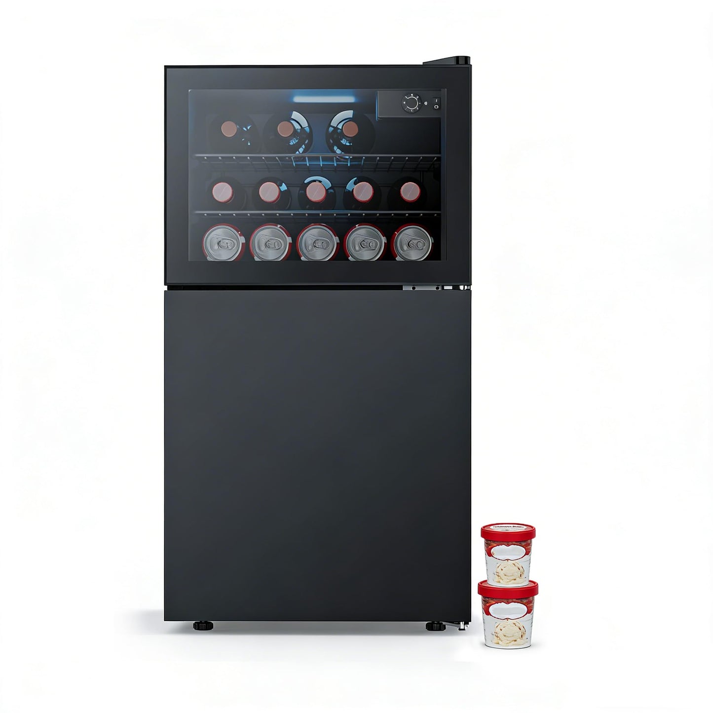 COWSAR 2.6 Cu.Ft Beverage Refrigerator & Mini Fridge with Freezer - Glass Door, Reversible Design, Adjustable Thermostat for Dorm, Office, Bedroom
