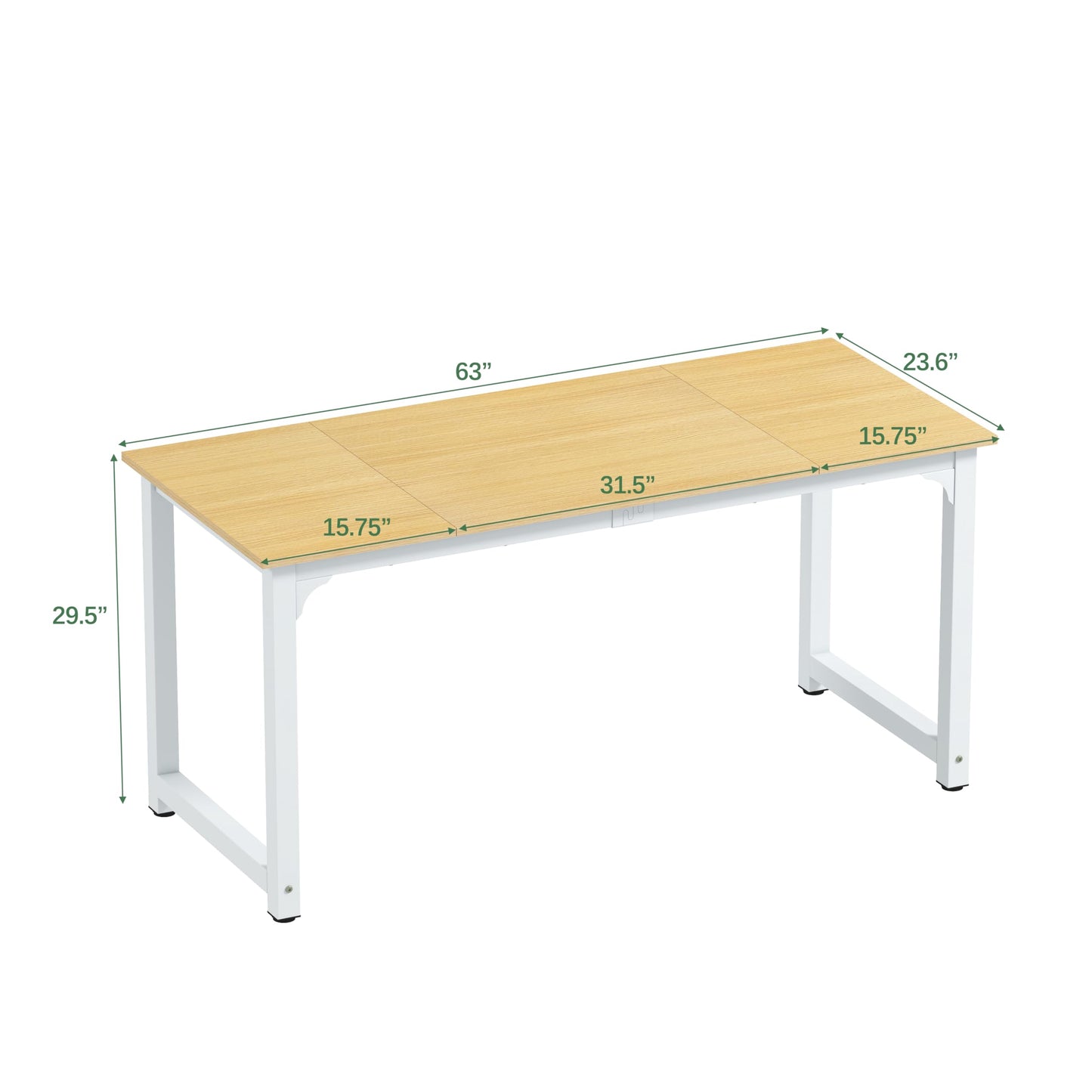 NSdirect Modern Computer Desk 63 Inch Large Office Desk, Writing Study Table for Home Office Desk Workstation Wide Metal Sturdy Frame Thicker Steel Legs, White