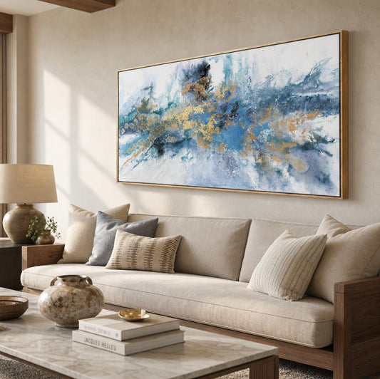 Abstract Navy Blue Canvas Wall Art 40x20in - Framed Artwork for Living Room Bedroom - Modern Colorful Fantasy Painting Ready to Hang Home Decor