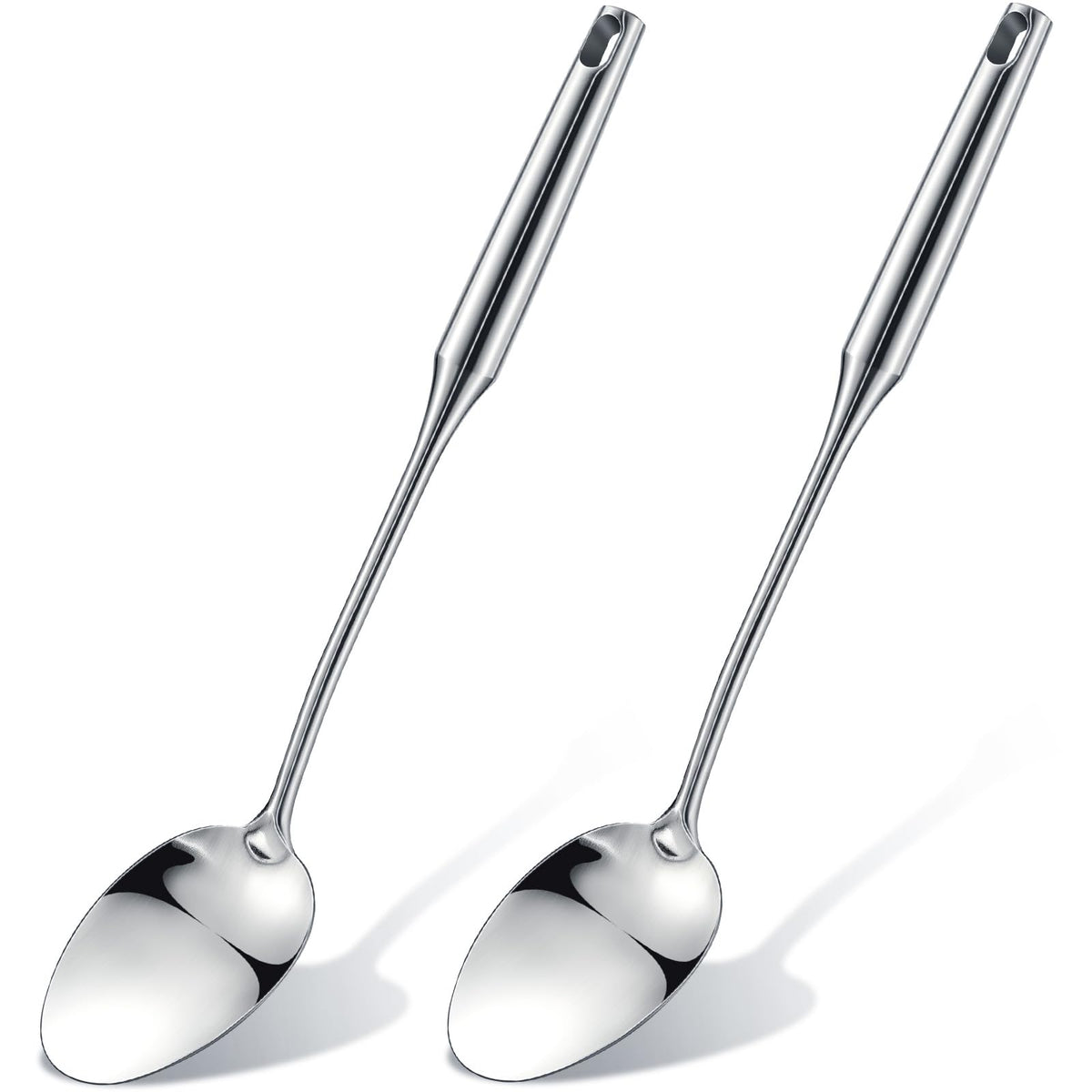LOYIM 2 Pcs Stainless Steel Cooking Spoon, 15'' Large Stainless Steel Solid Serving, Basting Spoon for Cooking, Kitchen Non-stick and Heat Resistant, Dishwasher Safe, Easy to Clean