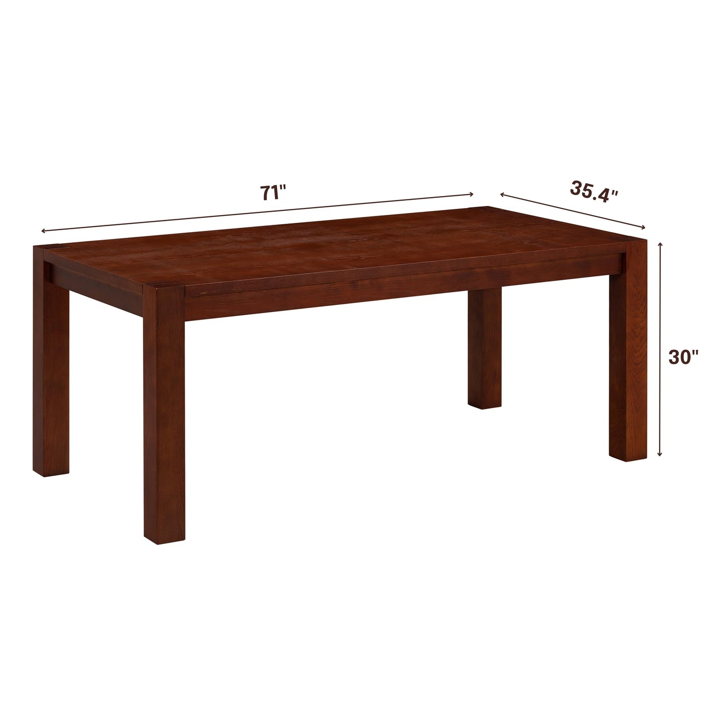 NTC Block 71 Inch Modern Farmhouse Dining Table, Rectangular Dinner Table for Dining Room, Living Room Furniture, Effortless Assembly, Dark Walnut