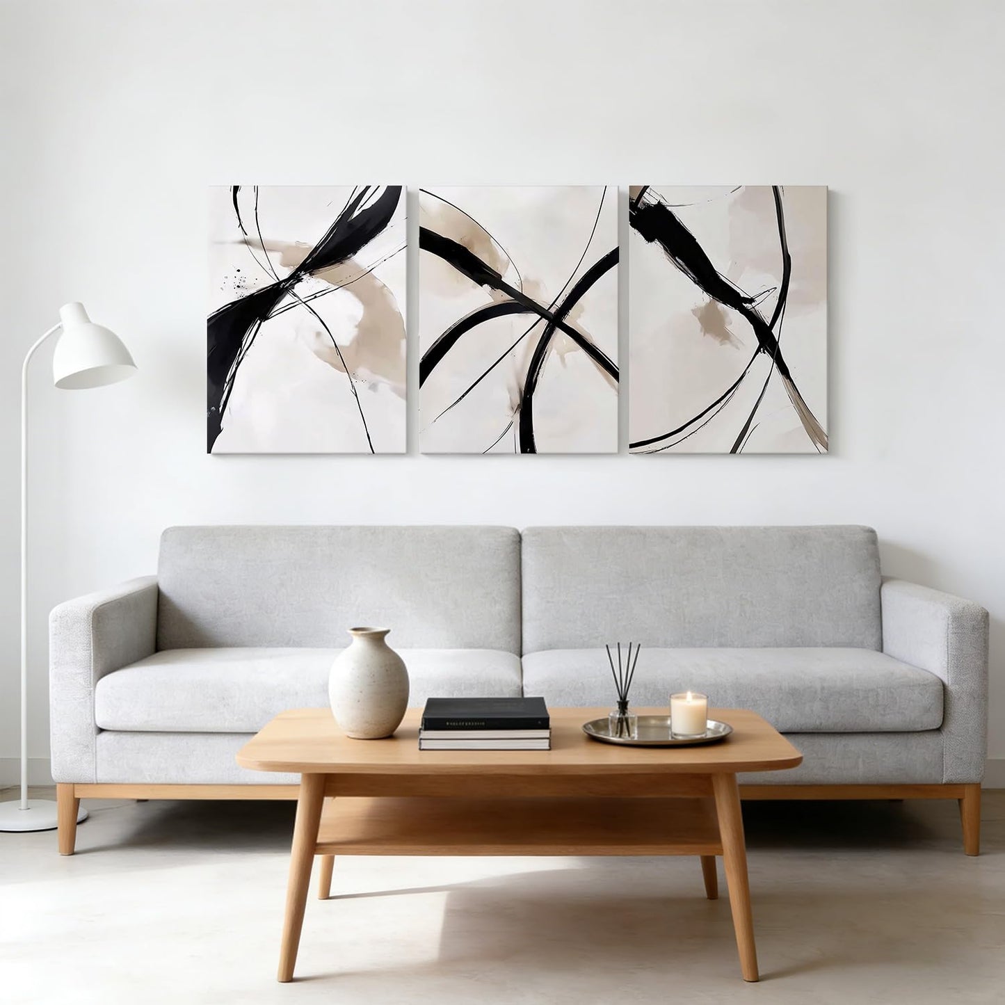 RZIGERNO 3 Pcs Abstract Line Wall Art Modern Minimalist Framed Canvas Prints 12x16 Inch Neutral Black and Beige Wall Decor Posters for Living Room Bedroom Office