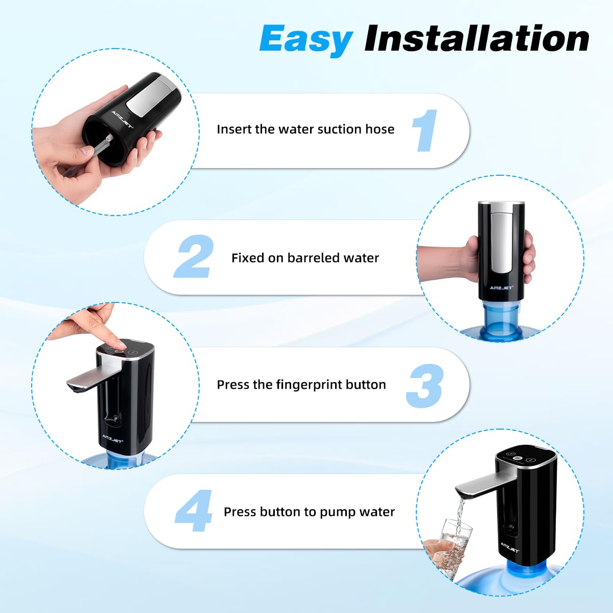 Water Dispenser for 5 Gallon Bottle with Digital Display, 4 Dispense Modes, Portable USB Charging Electric Water Pump, Foldable Spout, Food-Grade Water Jug Pump for Home, Office, RV, Campin(Black)