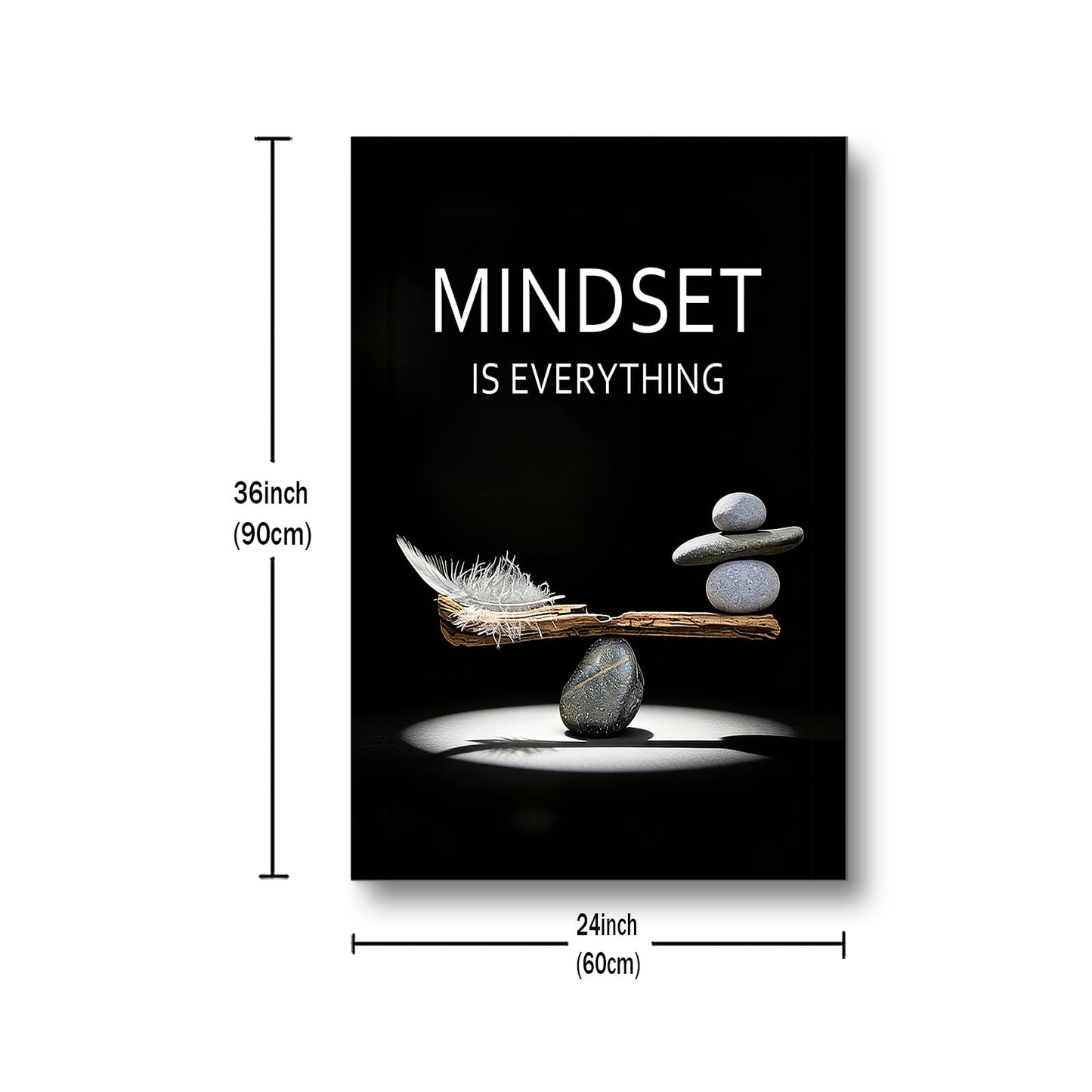YSPCSUN Mindset Is Everything Wall Art Motivational Quotes Canvas Pictures Large Inspirational Posters For Living Room Framed Zen Balance Stones And Feather Office Decor Artwork 36x24 Inch