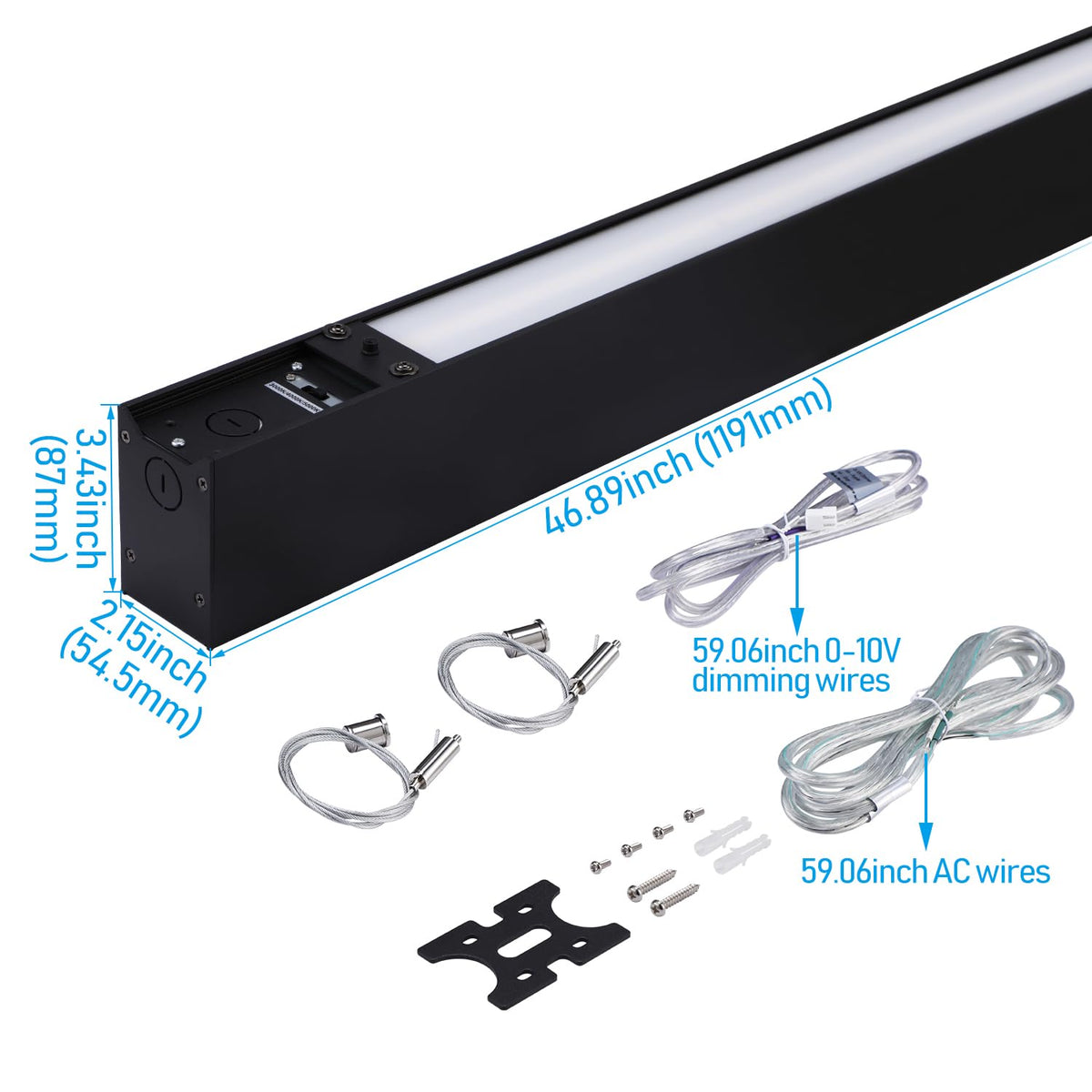LEONLITE 4FT Linkable LED Linear Light, 3CCT 55W 3000K/4000K/5000K Selectable, UGR<19, ETL Listed Dimmable Architectural LED Suspension Office Lighting Fixture, Matte Black Aluminum Housing, Pack of 4
