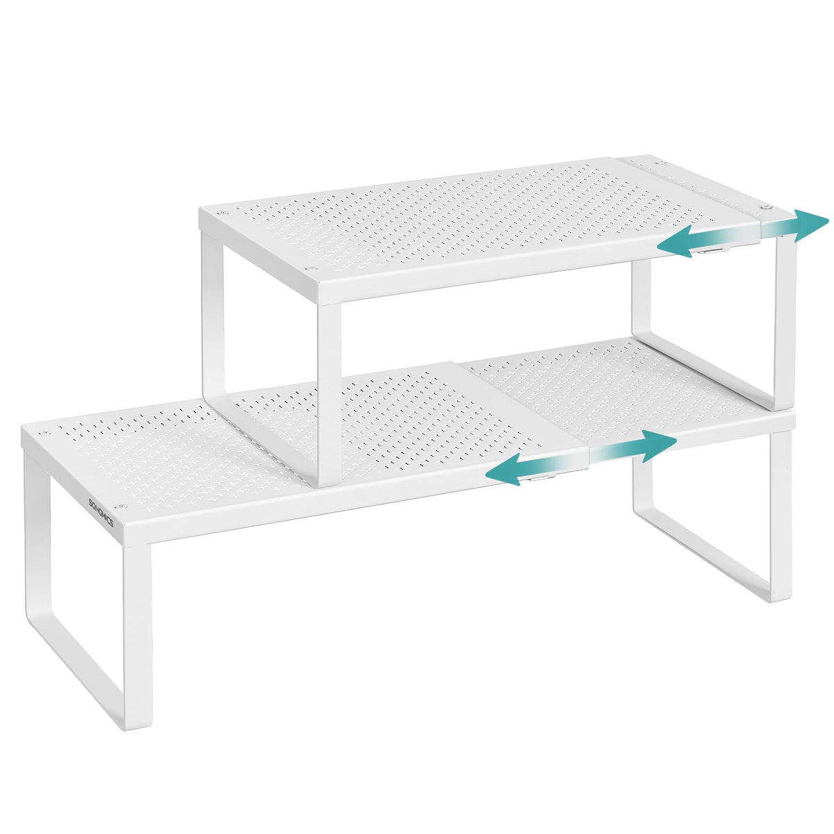 SONGMICS Spice Racks, Set of 2 Expandable Kitchen Countertop Shelves, Small Cupboard Organizers, Metal, Space-Saving Tabletop Shelves, Matte White UKCS402W01