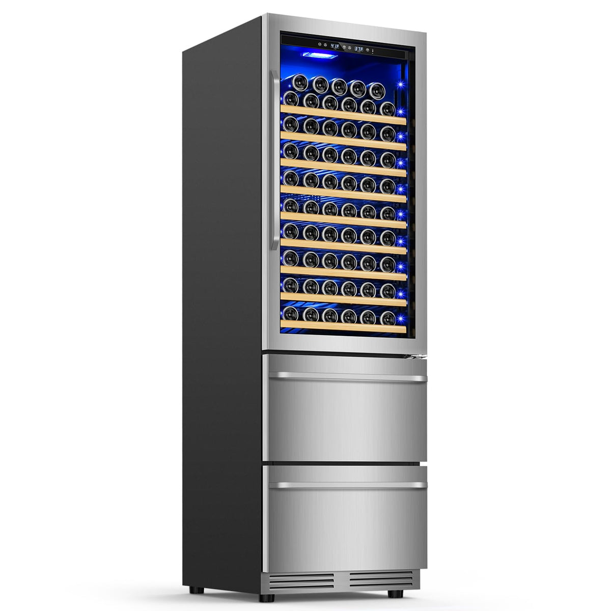 Velivi 24 Inch Wide Wine and Beverage Refrigerator With Dual Drawer, 2 IN 1 Dual Zone Wine Cooler, Built-In or Freestanding Beverage Fridge, for Home Bar Kitchen, Hold Up To 107 Bottles and 149Cans