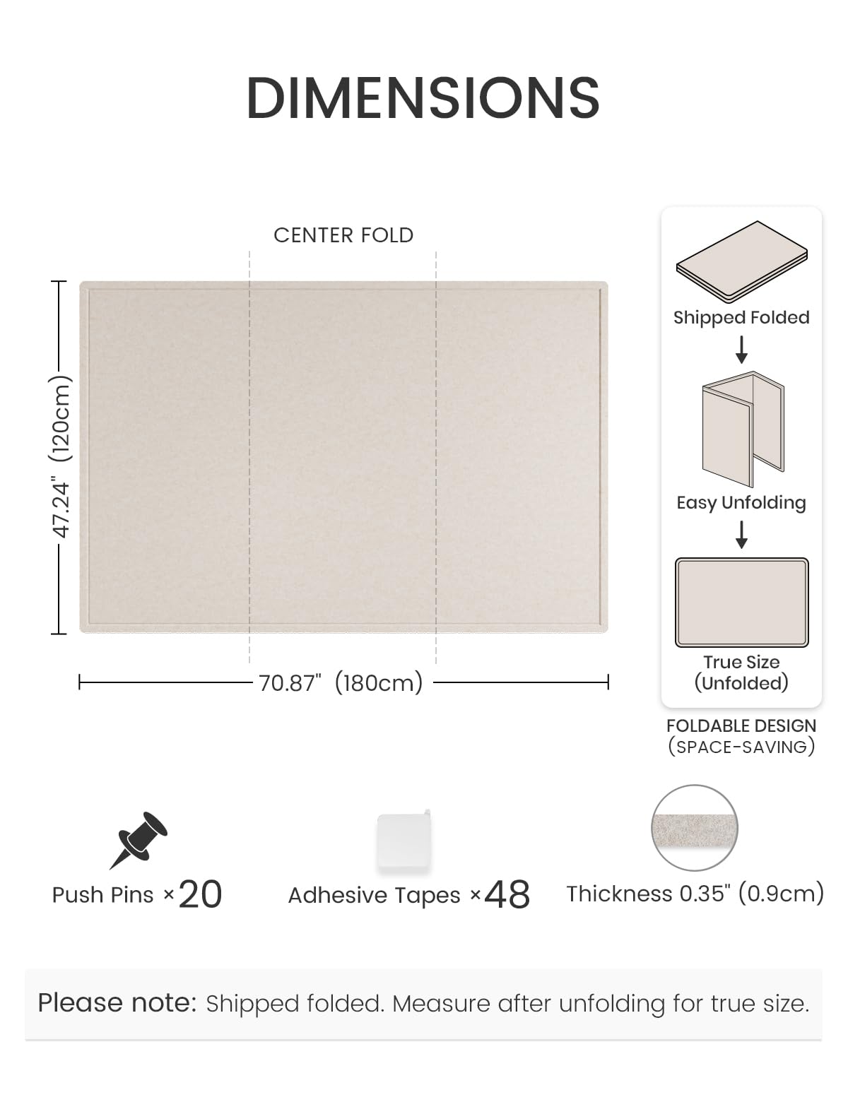 Fluxynara Large Bulletin Board, 70.8" x 47.2" Cork Board Alternative with 48 Safe Removable Adhesive Tabs, Foldable Felt Pin Board for Home Office, Classroom, Bedroom,Entryway for Walls—Oatmeal