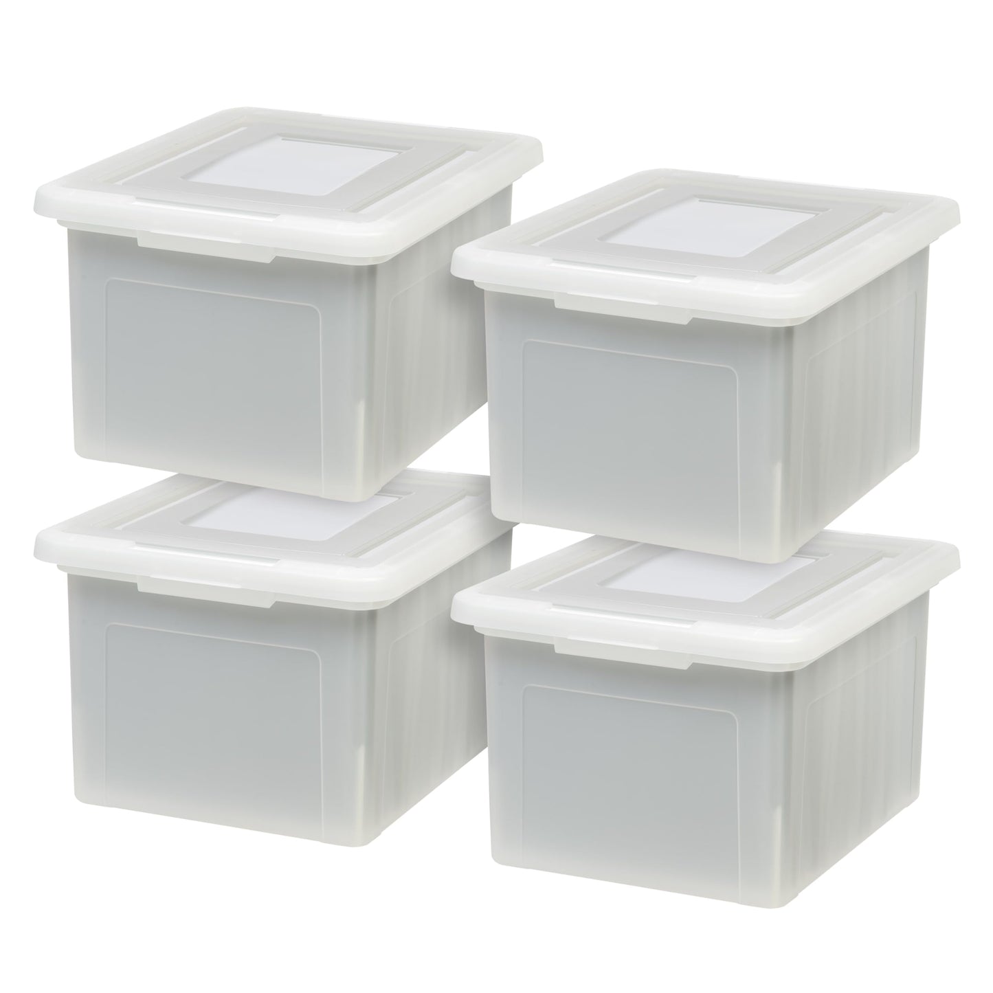 IRIS USA File Box with Lid, File Storage Box for Letter Size Documents, Portable Plastic File Box, Stackable Nestable Organizer, 35 Qt, 4 Pack, Pearl