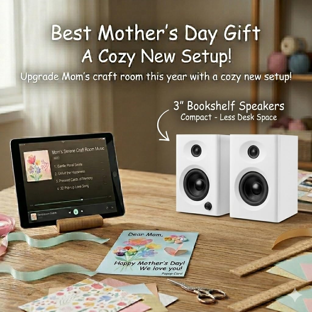 NSY Audio Computer Speakers for Desktop PC, 60W Bluetooth Surround Sound Speakers with Bass, Compact Powered Bookshelf Speakers for Office, Monitors, Laptop, Gaming, TV, Gifts (White, Pair)