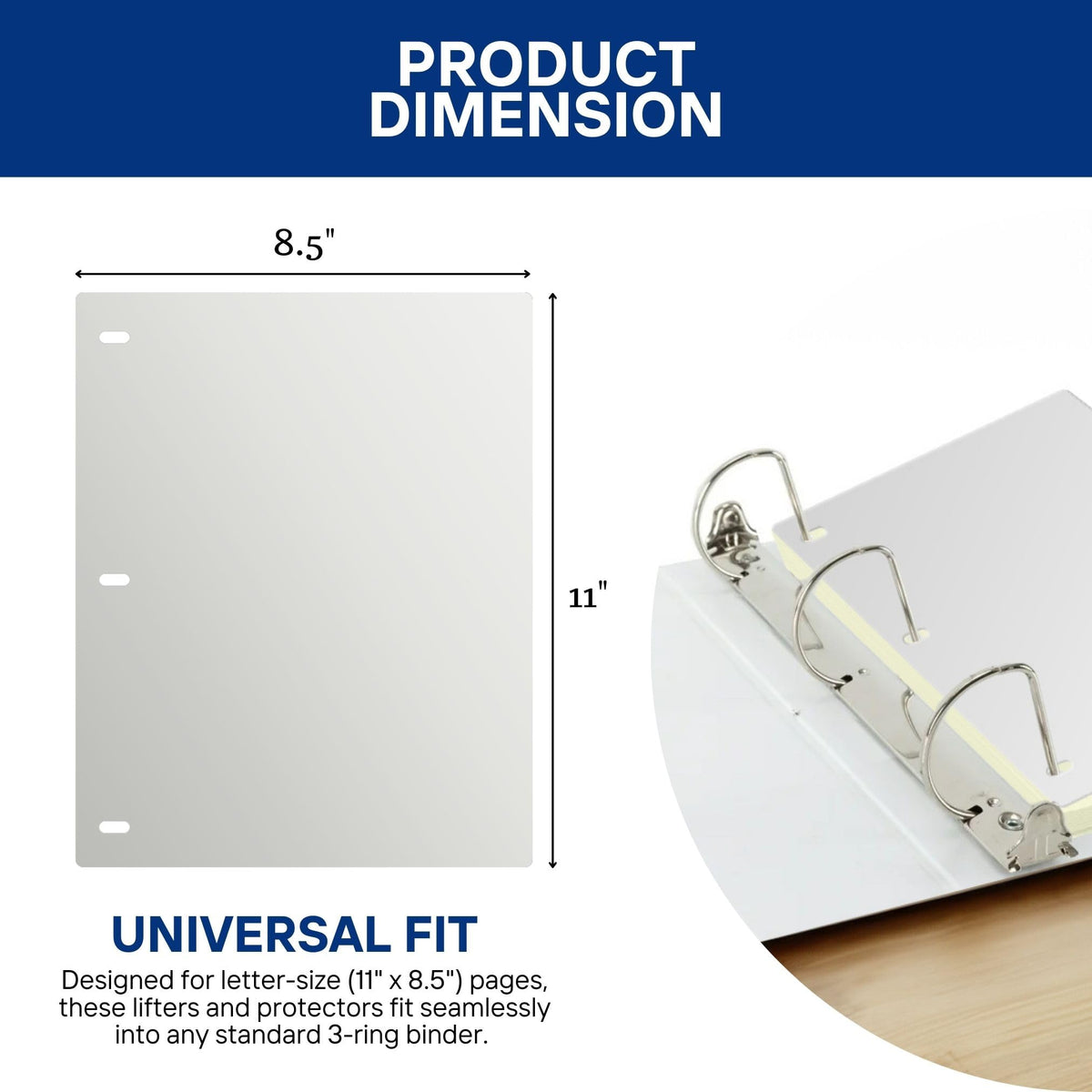 Full Page Flat Sheet Lifters, Letter Size 11 X 8.5 Inch, 3-Hole Binder Separators 4-1/4" Hole Spacing, Natural White (10 Pack)