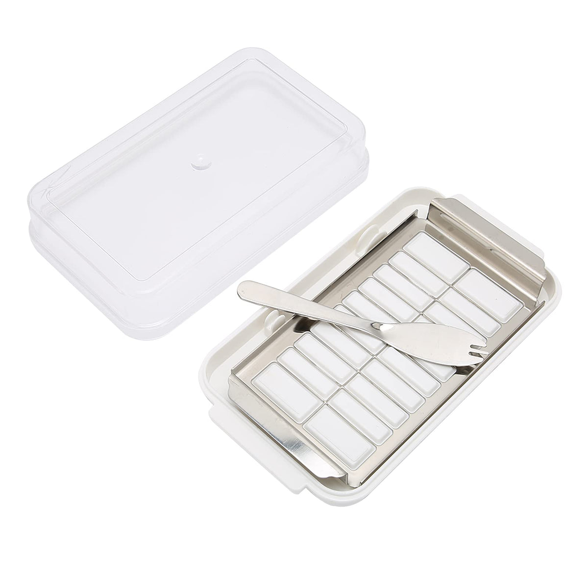 Butter Slicer Cutter, Stainless Steel Butter Cutter Container Butter Storage Box Small Butter Container with Transparent Cover Kitchen Tool for Easy Cutting (Butter grid hole