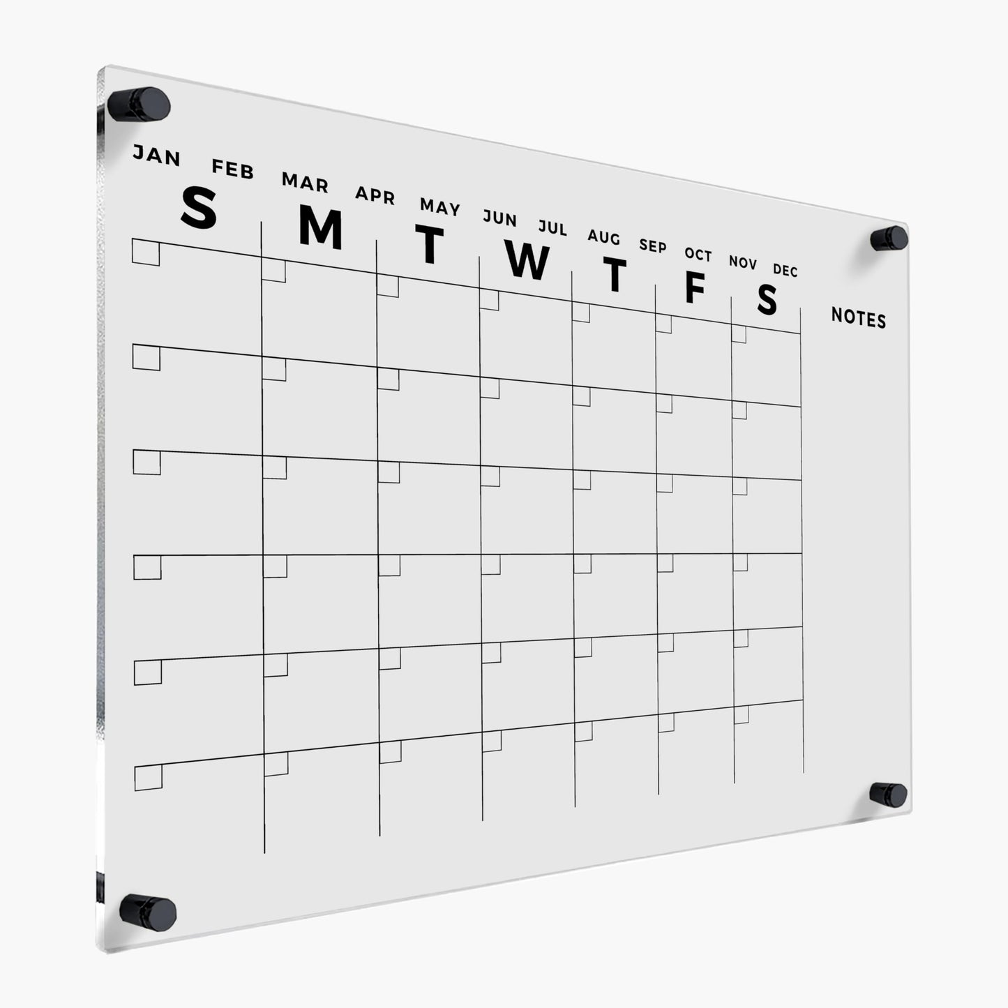 Horizontal Acrylic Dry Erase Calendar - Acrylic Monthly Wall Calendar with Marker, Family Organizer Board, Housewarming Gift (Black Standoff, 18"x14")
