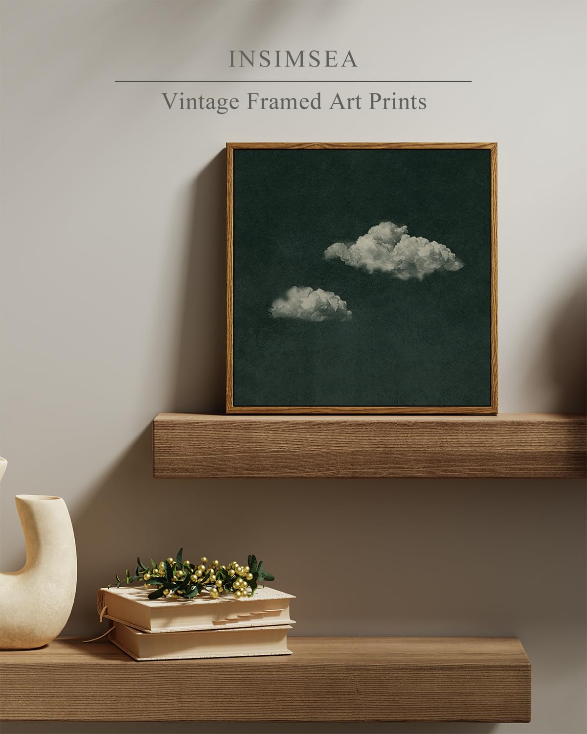 InSimSea Minimalist Cloud Wall Art, Square Framed Canvas Painting Modern Abstract Sky Artwork, Cloud Canvas Paints for Living Room Bedroom Bathroom Dining Room, Home Office Wall Decor 12"x12"