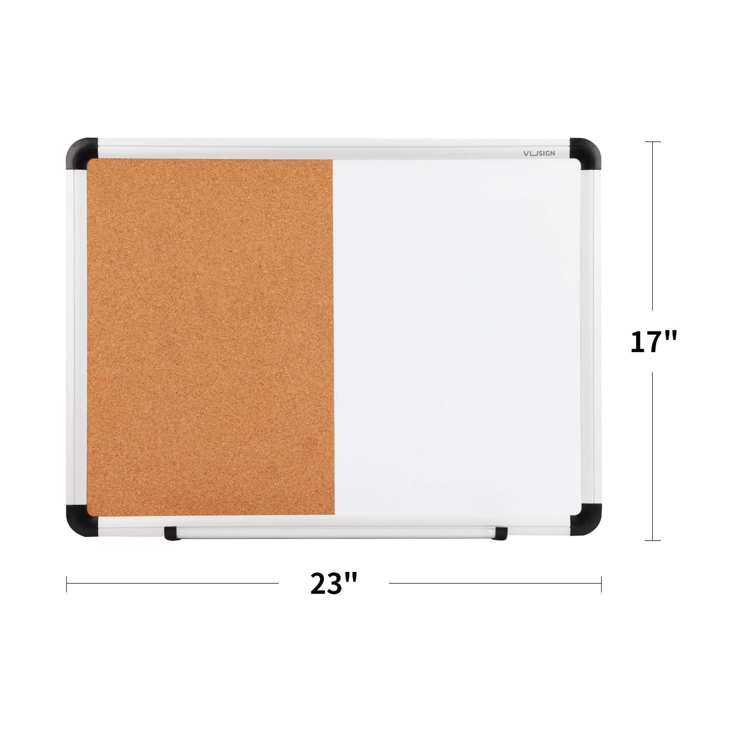 VUSIGN White Board and Cork Board Combination, 17" x 23" Dry Erase Board and Corkboard Combo for Home or Office, Wall Mounted Notice Bulletin Board with Aluminum Frame