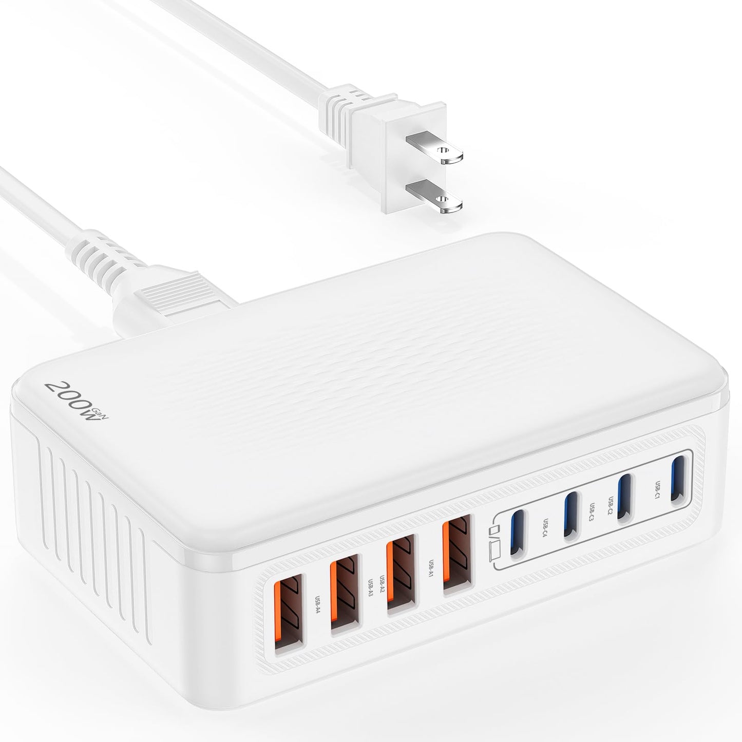 QZIIW 200W GaN III USB C Charging Station, 8-Port (4C+4A) Fast Charger Hub, Universal Wall Charger Block for iPhone 17/16/15/14 Pro Max, iPad, Samsung Galaxy Note, Pixel, Laptops & More