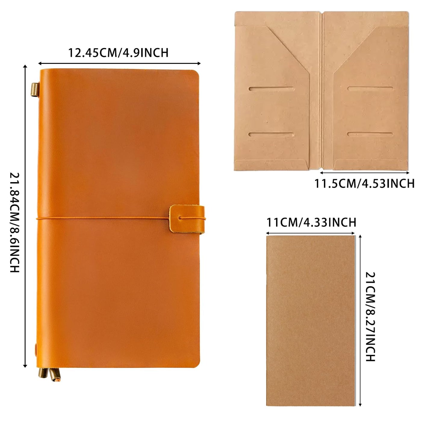 Ox Knight Refillable Leather Travelers Notebook, 8.6 x 4.9 Standard Size Travel Diary for Men and Women, Genuine Leather Travel Journal with 3 Notebook Inserts for Writing, Sketching & Planning, Light Brown