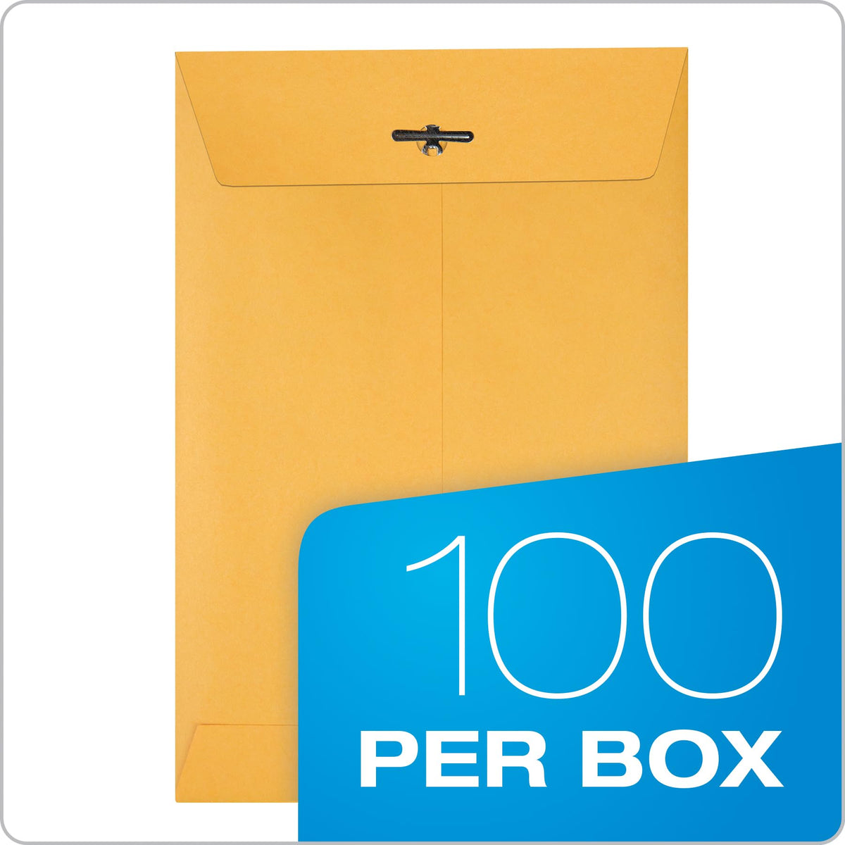 Quality Park 6x9 Clasp Envelopes, Extra Heavyweight 32 lb. Manila Kraft Envelopes, Gummed Seal and Clasp for Storing or Mailing, 100/Box (QUA37755)
