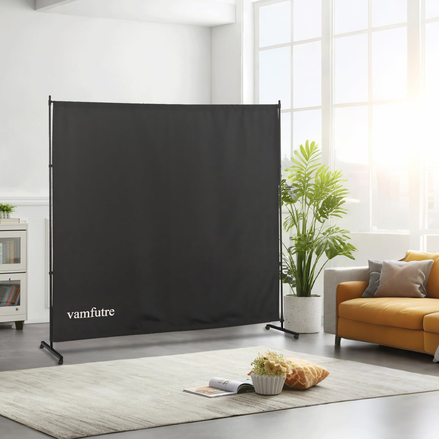 VAMFUTRE Single Panel Room Divider/Privacy Screen with Caster Wheels and Brakes - Stylish and Versatile Partition for Home,Office,School and Restauran (Black, 6FT*6FT)