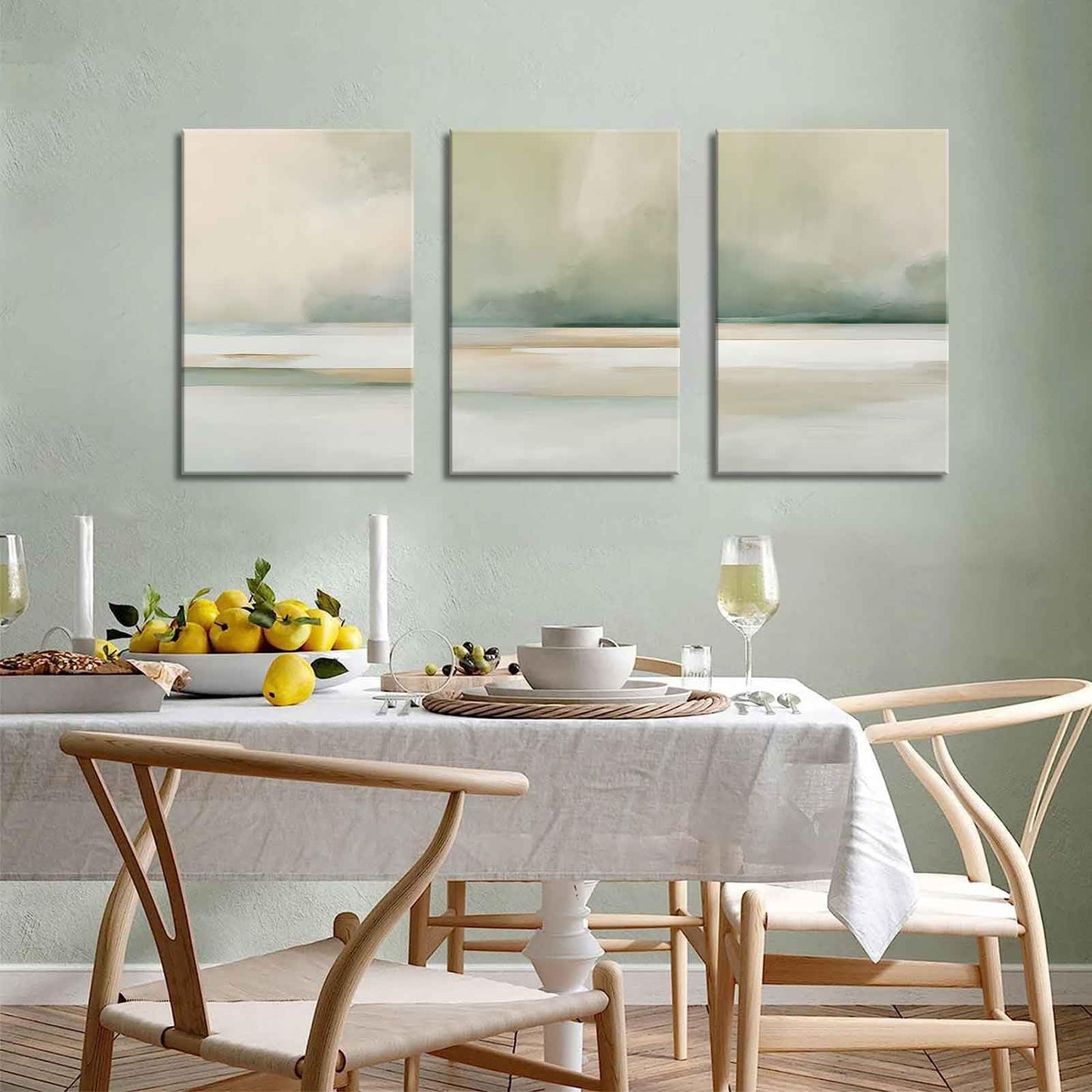 3Pcs Sage Green Canvas Wall Art Modern Neutral Abstract Wall Decor Pictures Minimalist Green Tan Posters Prints for Living Room Bedroom Home Decoration, 12x16in