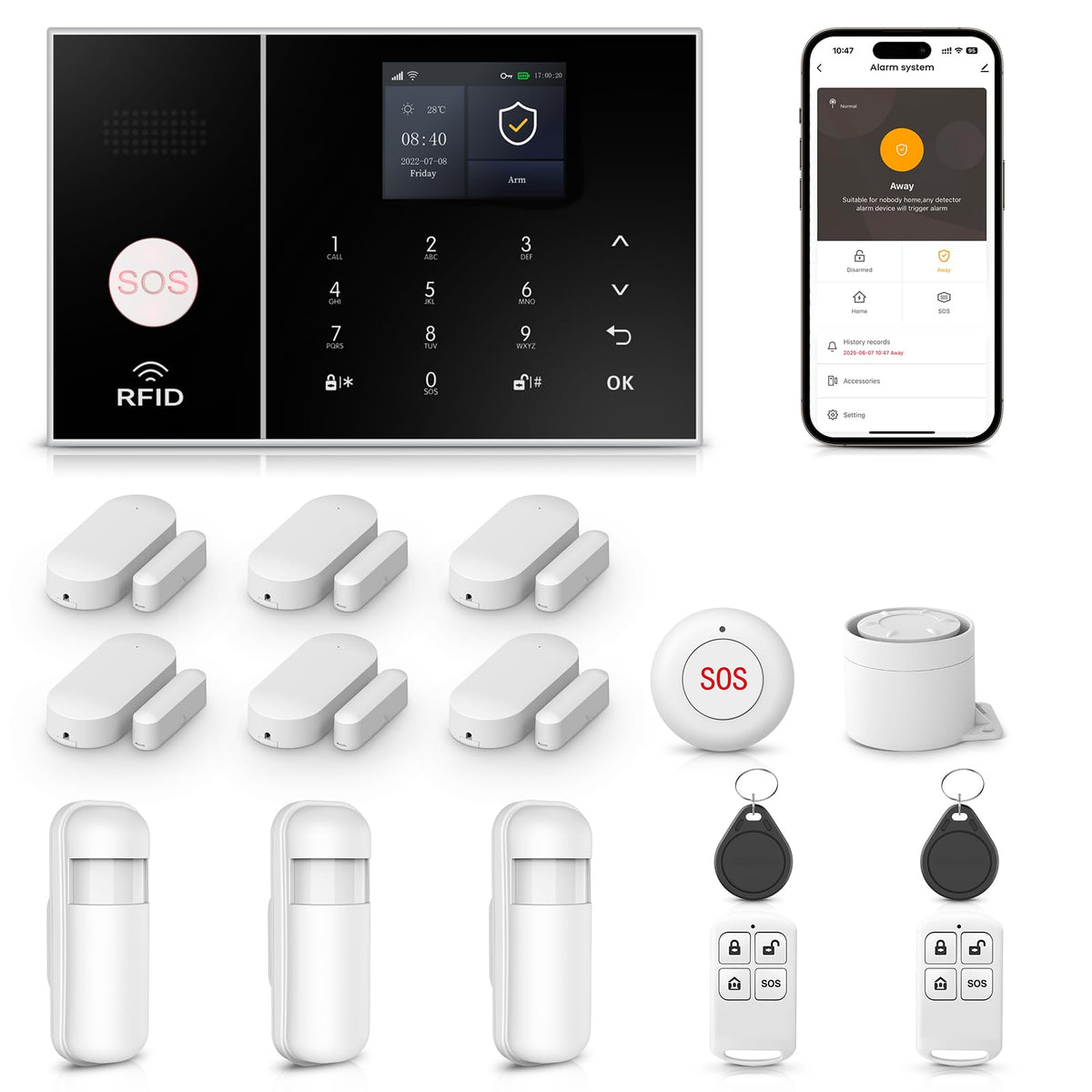 LWOHSI Alarm System for Home Security,WiFi+GSM 4G Wireless Alarm System with Phone APP Alert,Door/Window Sensor,Remote,Compatible with Alexa and Google for Home,Apartment,Office (A108F-US-D)