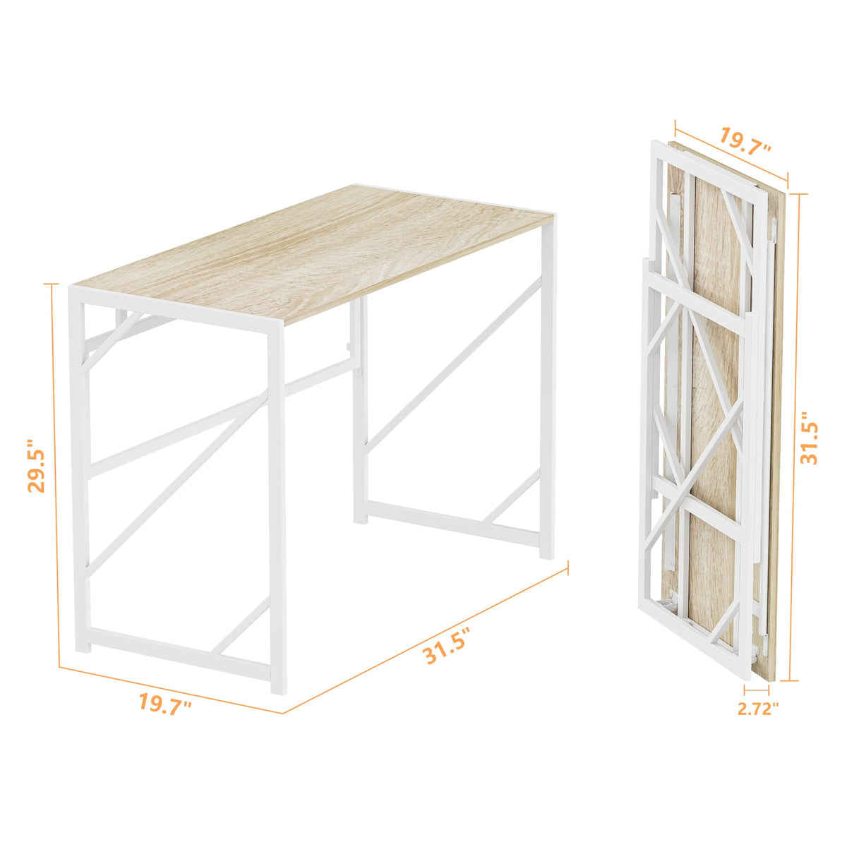 Elephance Folding Desk Writing Computer Desk for Home Office, No-Assembly Study Office Desk Foldable Table for Small Spaces