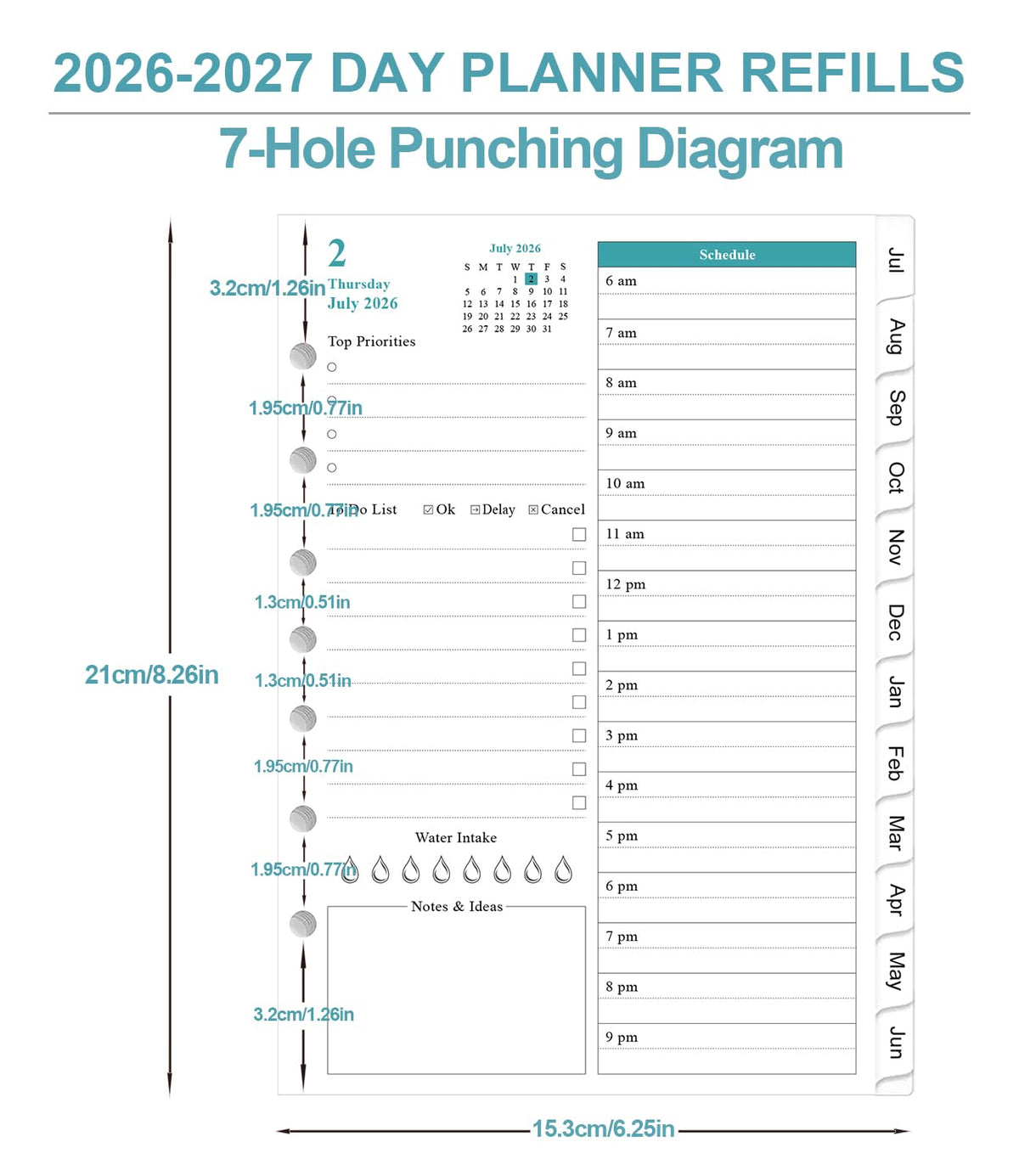 2026-2027 Planner Refills - One Page Per Day Daily ＆ Monthly Planner, July 2026-June 2027, 7-Hole Punched，Prioritized, To-Do List, Notes, Appointment Schedule, Desk Size 4, 5.8" x 8.3"